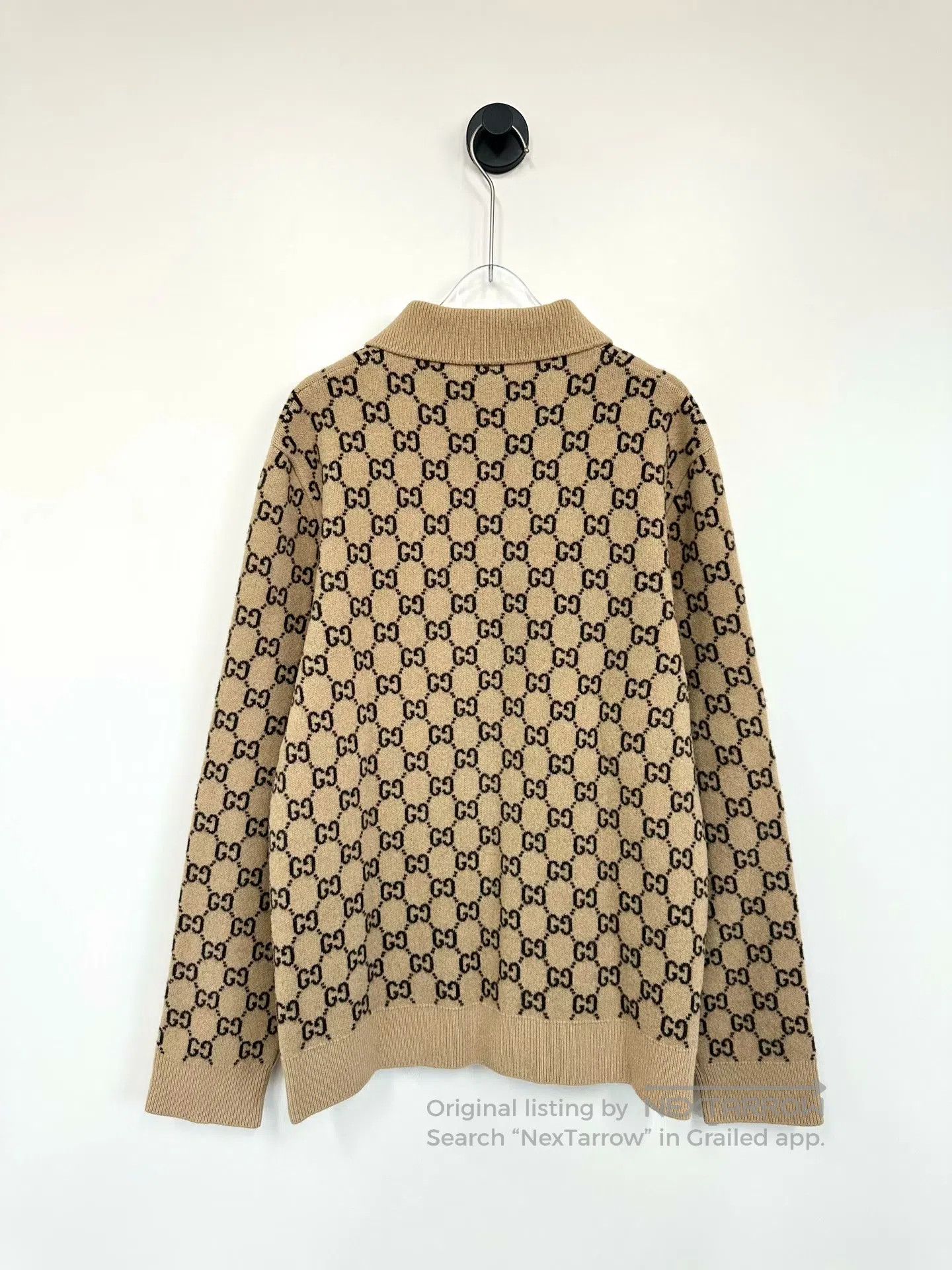 Gucci Guicci Khaki Lapel Full Print Logo Wool Knit Cardigan| Size US M / EU 48-50 / 2 - 2 Thumbnail