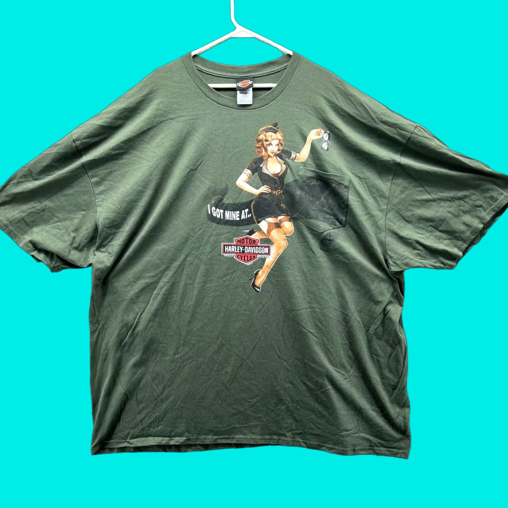 Harley Davidson Harley-Davidson Shirt Men 5XL Olive Green Crewneck Cotton T-Shirt Motorcycle Logo Short Sleeve, Vintage No, Size 5XL, Green, Mens Size US XXL / EU 58 / 5 - 1 Thumbnail