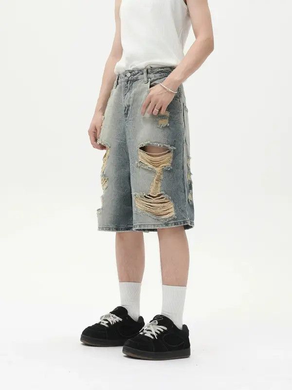 Japanese Brand Vintage distressed loose straight blue ripped denim shorts Size US 32 / EU 48 - 8 Thumbnail