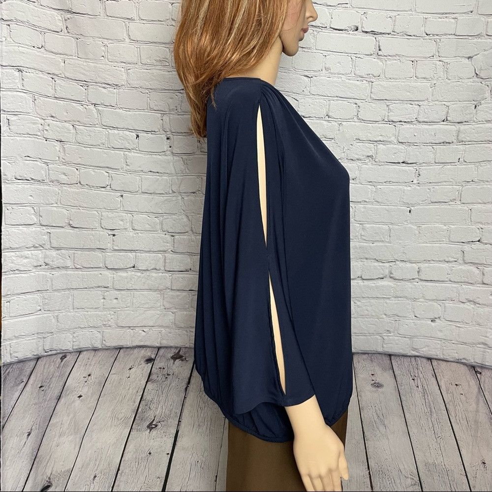 Chicos Chico’s Navy Split Sleeves Blouse Top Size 2 US L Size L / US 10 / IT 46 - 8 Thumbnail