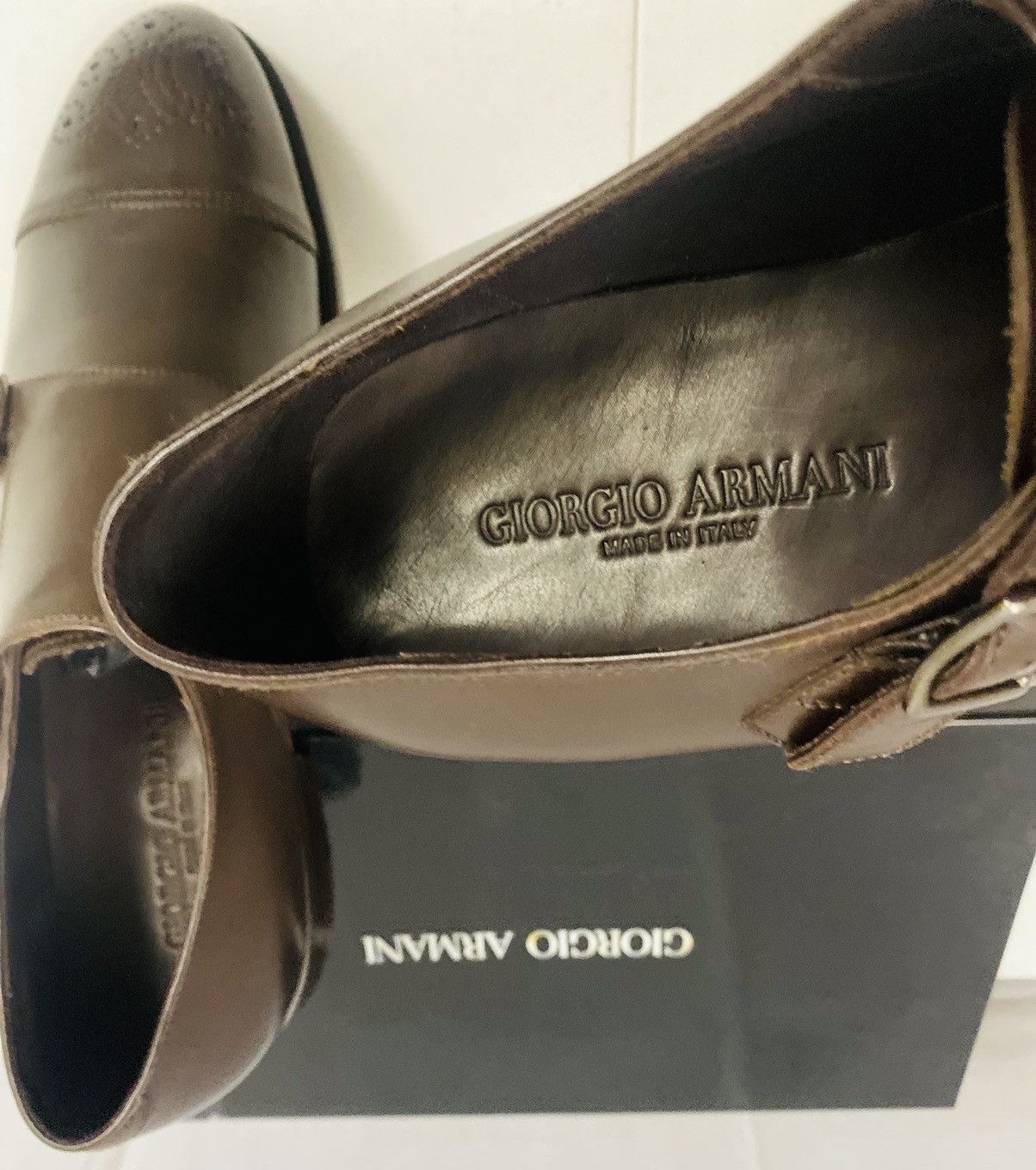 Giorgio Armani Giorgio Armani 🇮🇹 Dk Brown Leather Double Monk Strap 12 New Size US 12 / EU 45 - 2 Thumbnail