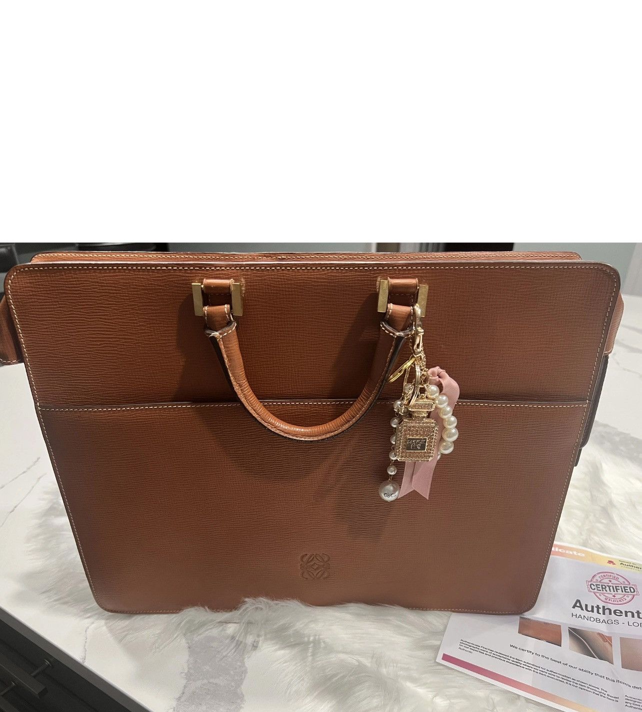 Loewe Loewe Structured Leather Briefcase Tote – Tan Calfskin Size ONE SIZE - 12 Thumbnail