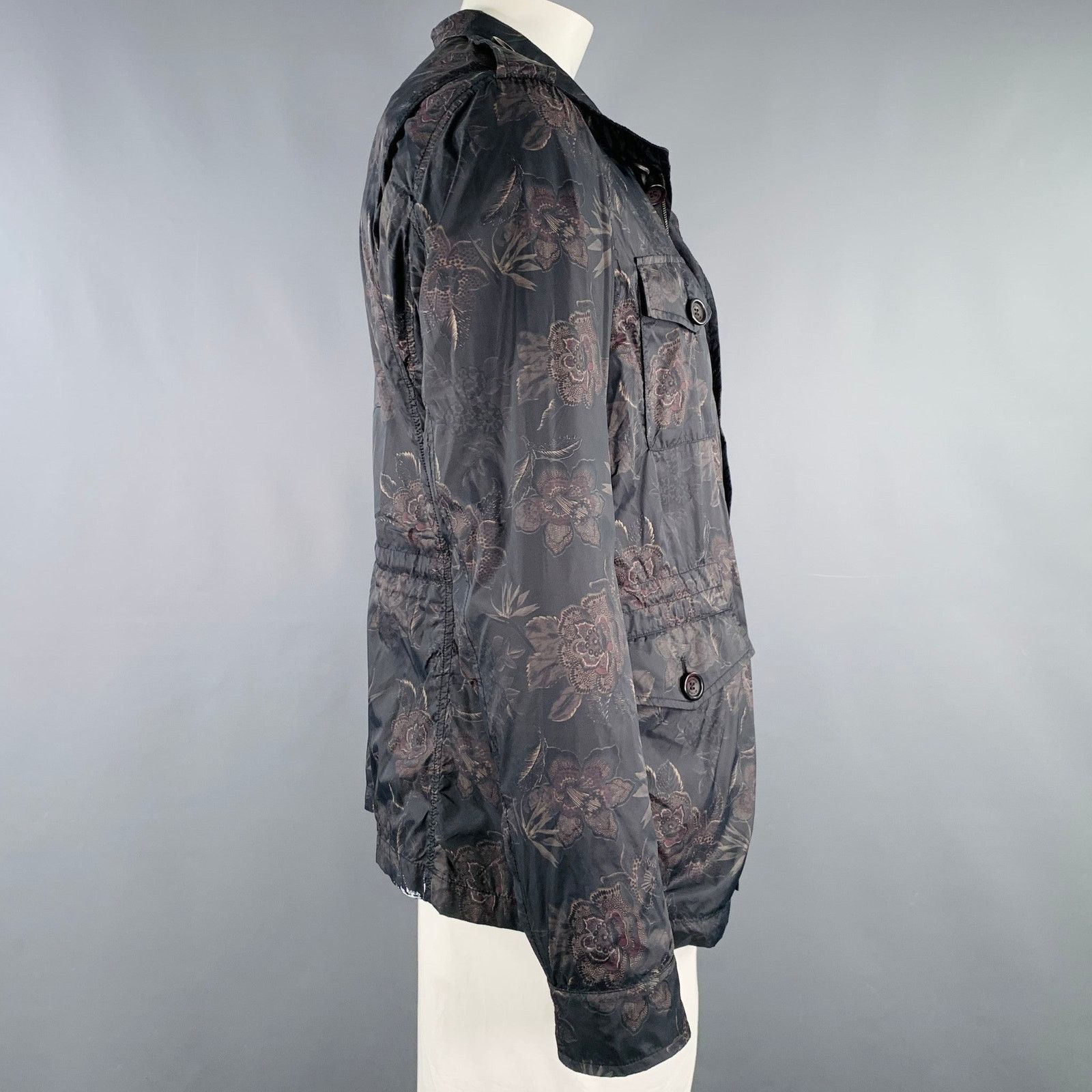 Etro ETRO Size XL Black Tan Floral Polyamide Epaulettes Jacket Size US XL / EU 56 / 4 - 2 Thumbnail