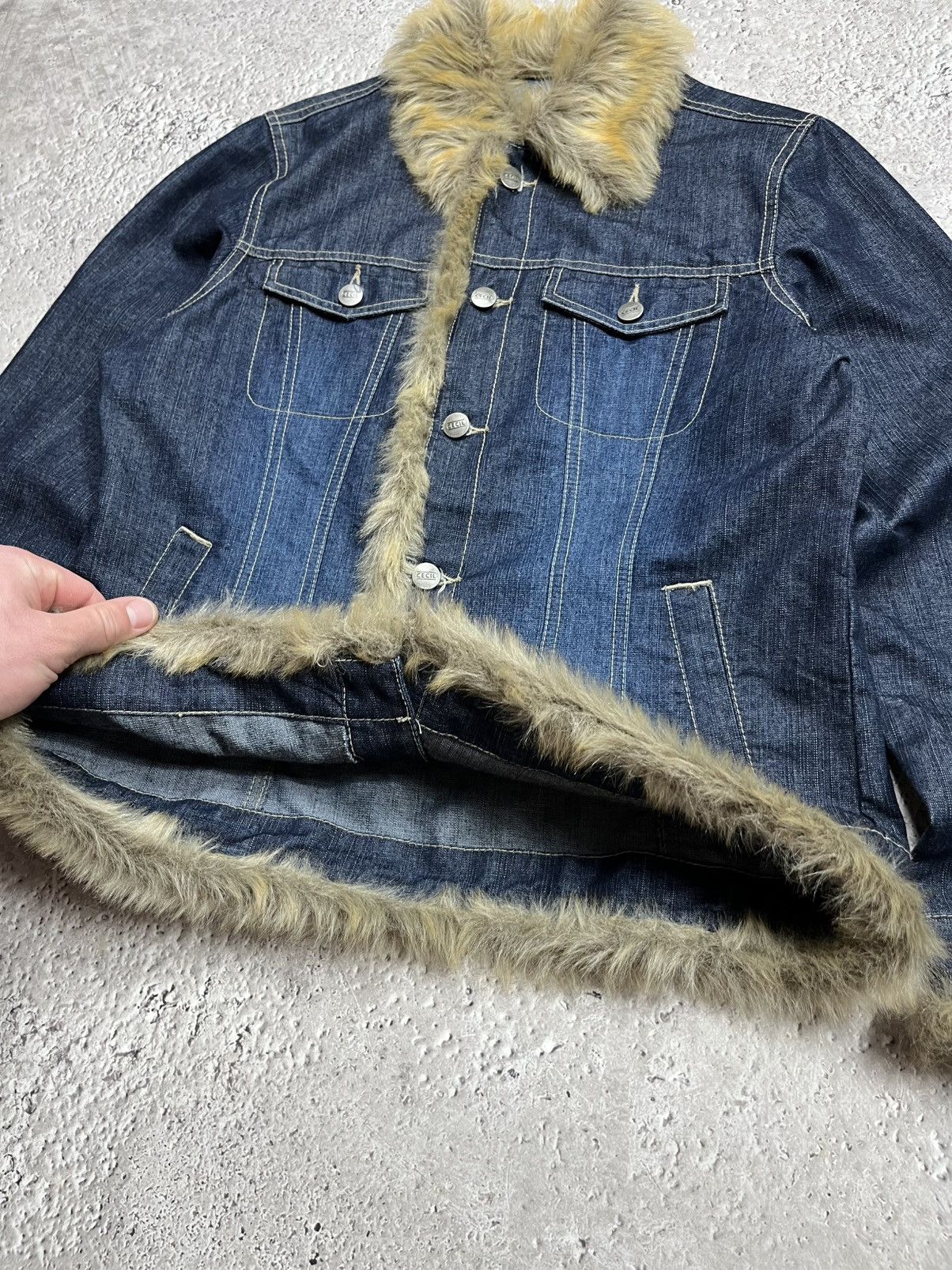 Other Women’s Denim Jacket With Faux Fur Trim Button Up Blue Coat Size S / US 4 / IT 40 - 5 Thumbnail