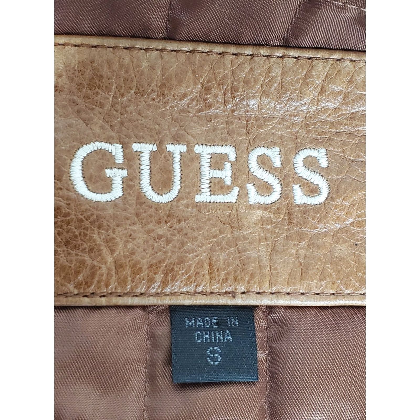 Guess VINTAGE GUESS Leather Bomber / Motorcycle Jacket Men’s S Brown Heavyweight Lined Full Zip Size US S / EU 44-46 / 1 - 7 Thumbnail