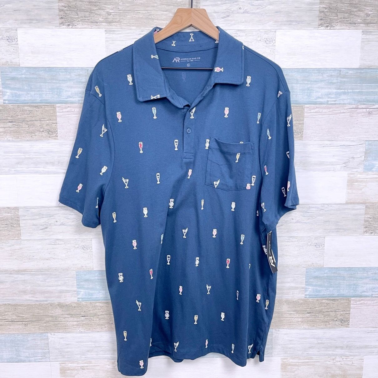 American Rag American Rag Cocktail Martini Print Polo Shirt Blue Mens XL Size US XL / EU 56 / 4 - 1 Thumbnail