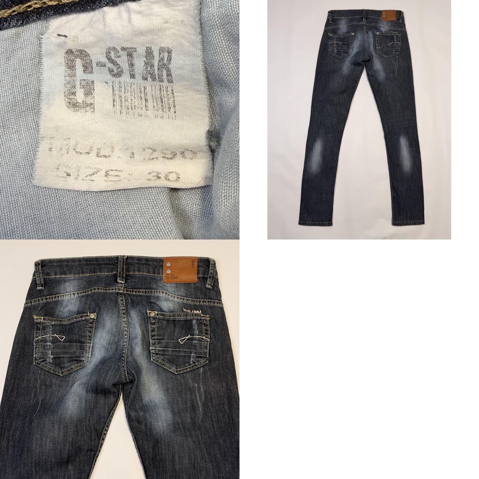 Vintage G-Star RAW Jeans Mens 30 Slim Straight Denim Dark Wash Blue Distressed Pockets Size US 30 / EU 46 - 8 Thumbnail