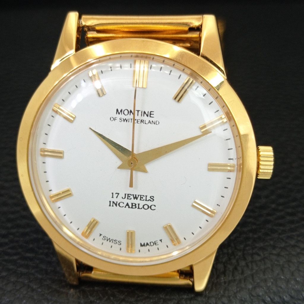 Other VINTAGE MONTINE HAND-WINDING SWISS MENS WHITE WATCH a444161 Size 38 - 3 Thumbnail