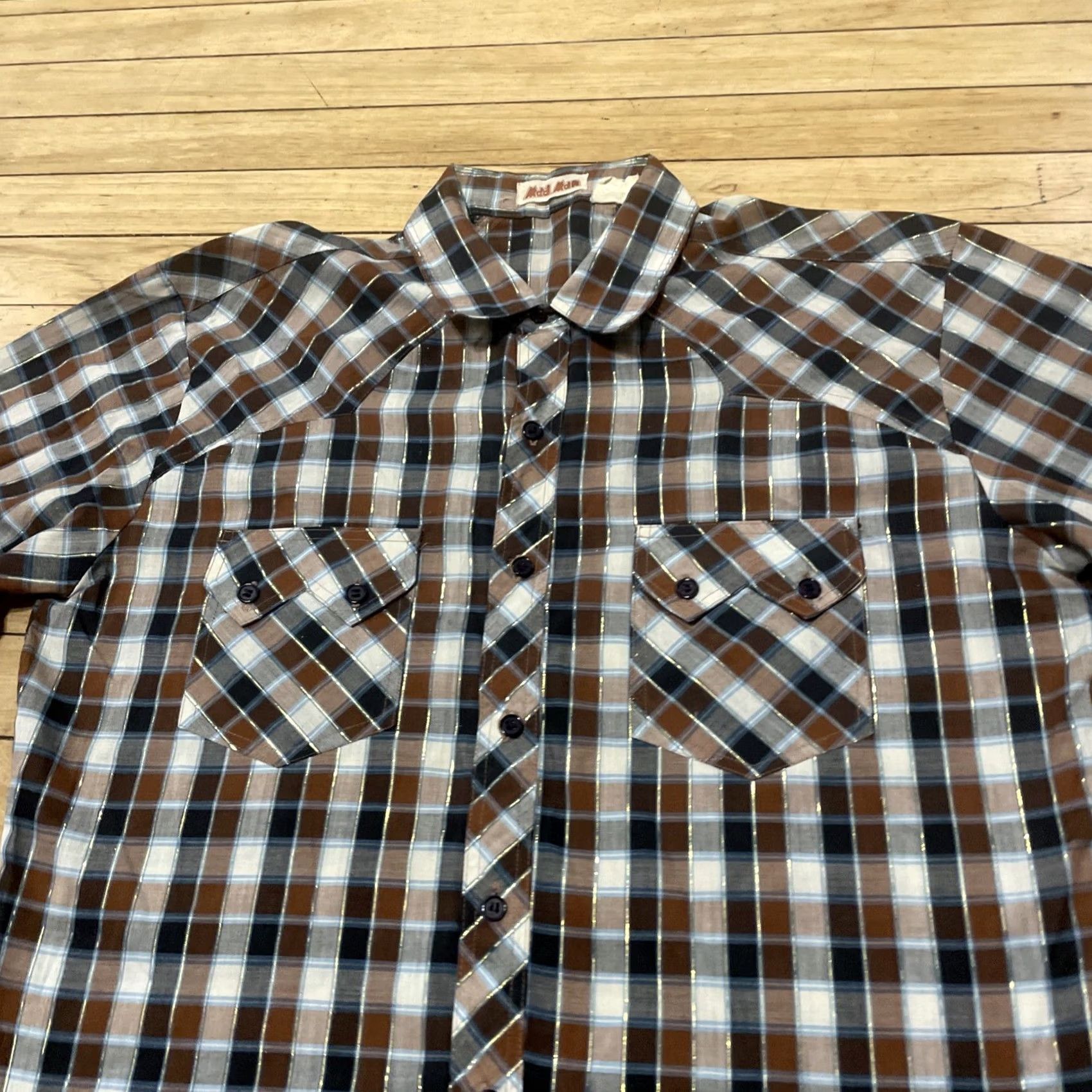 Vintage MadMan Vintage 1970s Shirt Men L Brown Gold Brocade Stripe Western Cowboy 42" Size US L / EU 52-54 / 3 - 4 Thumbnail