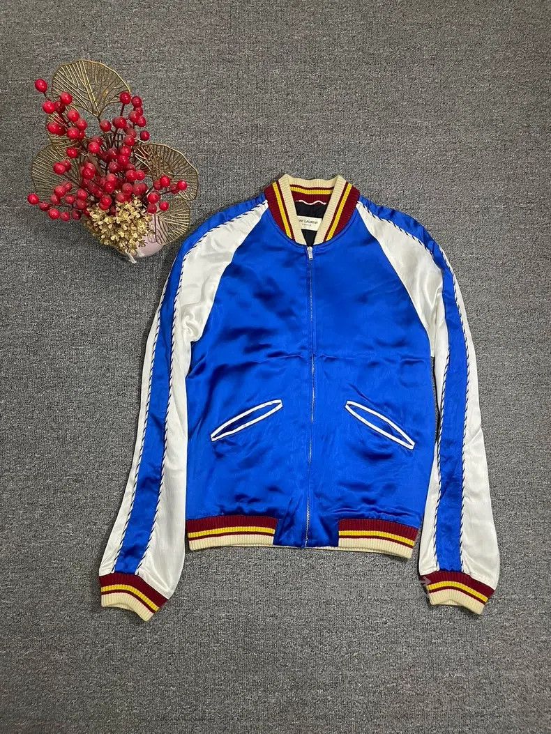 Saint Laurent Paris Saint Laurent Paris Blue and White Patchwork Silk Jacket Size US S / EU 44-46 / 1 - 1 Thumbnail