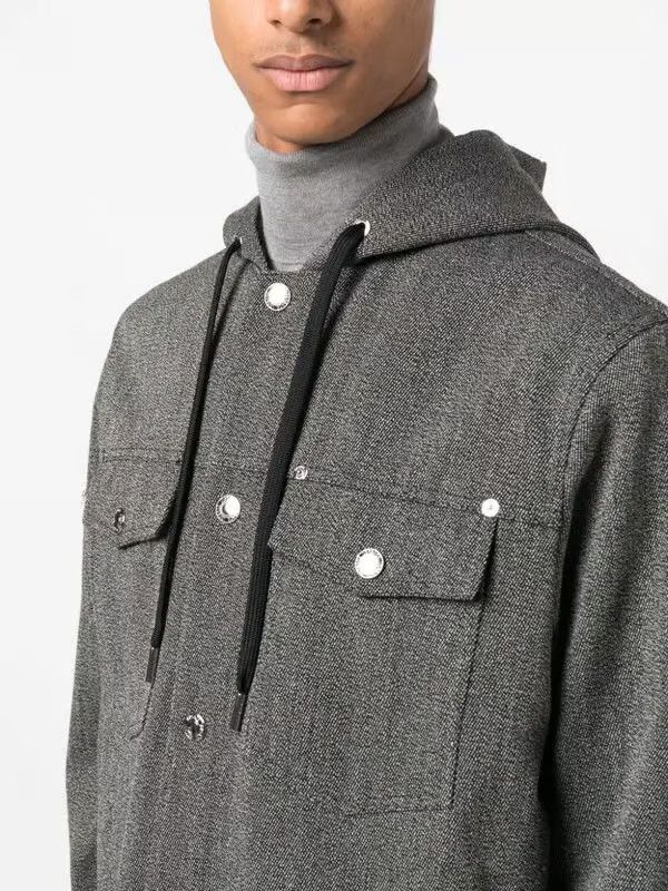 Versace o1y0525 Hooded Solid Color Shirt in Lead Size US M / EU 48-50 / 2 - 2 Thumbnail