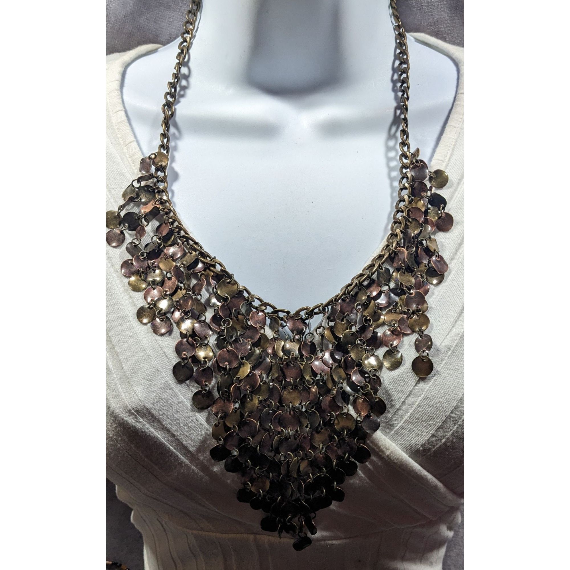 Other Plunder Jewelry Bronze Tone Disc Fringe Bib Necklace Size ONE SIZE - 7 Thumbnail