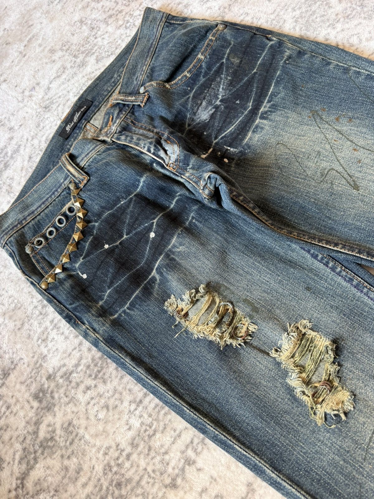 If Six Was Nine Root Three Japan Studded & Pierced Rusty Wash Flared Jeans Size US 32 / EU 48 - 4 Thumbnail