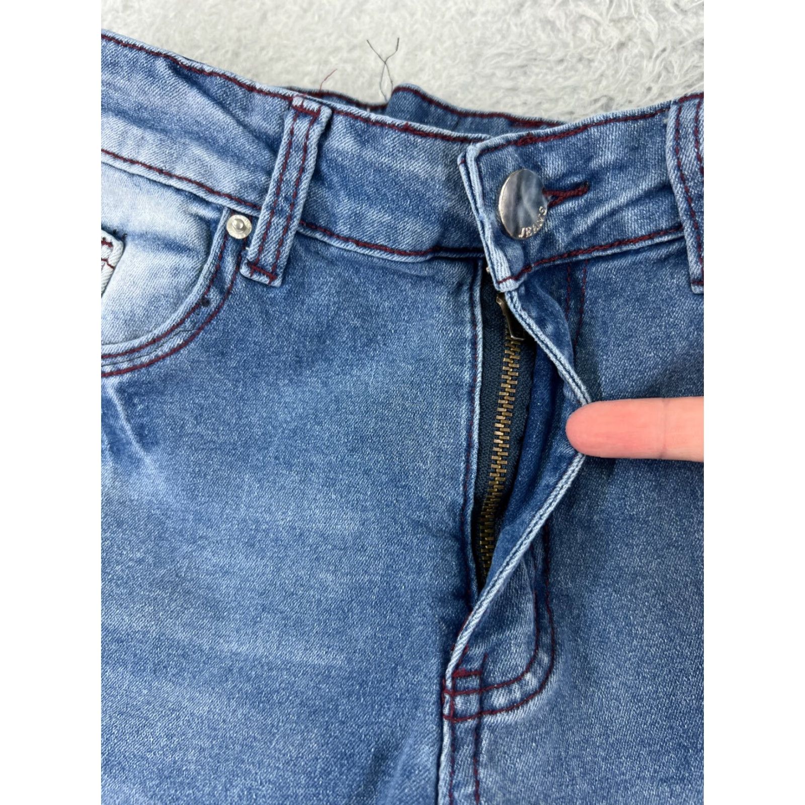 Denime Jeans Women 24 Blue Denim Flared Distressed Embellished Crosses 5-Pocket Regular Inseam 24 Denim Jeans Hippie Size 42" / US 20 - 7 Thumbnail