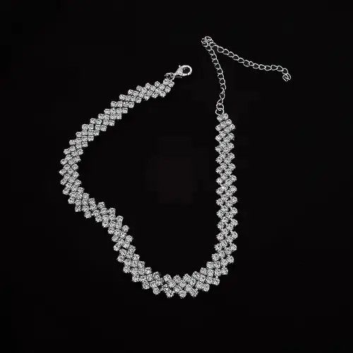 Designer × Jewelry × Vintage Fashion Simple Full Rhinestones Choker Necklace for Women Size ONE SIZE - 4 Thumbnail