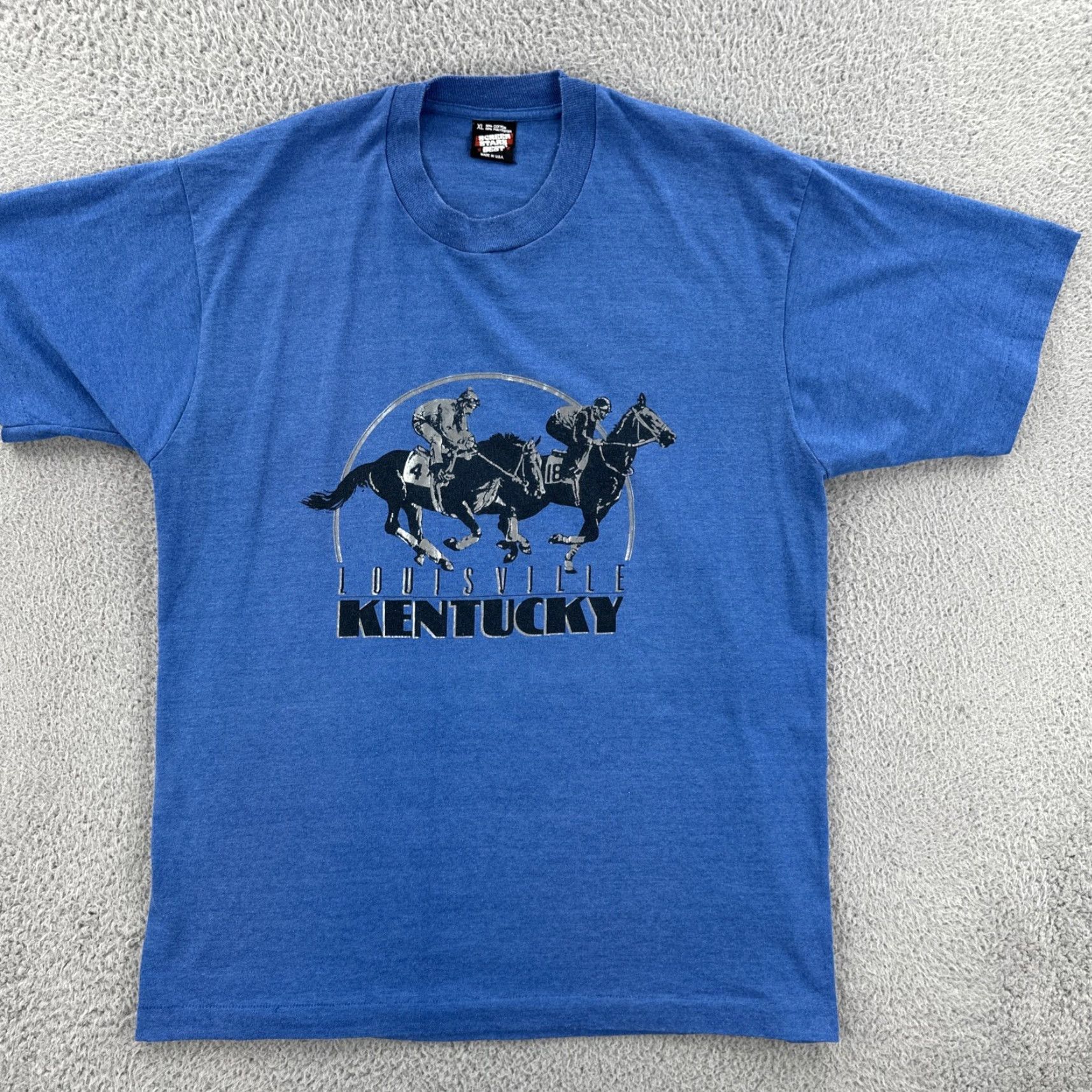 Vintage VINTAGE Screen Stars Best Mens XL Blue Single Stitch Shirt Made In USA Louisville Ky Shirt XL Blue Mens Short Sleeve Crew Neck Knit USA Theme 90s? Size US XL / EU 56 / 4 - 2 Thumbnail