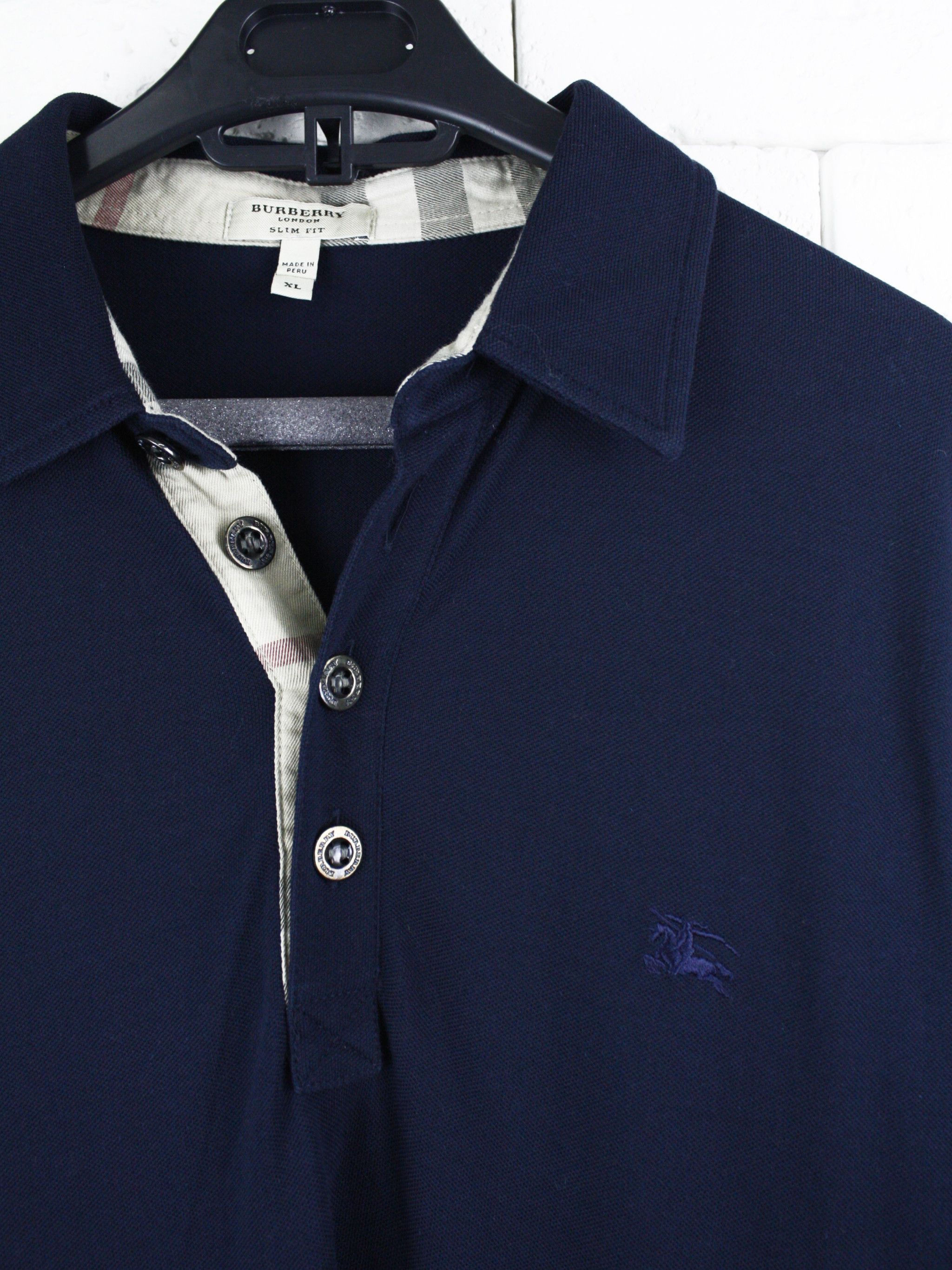 Burberry Burberry Navy Blue Polo Shirt Nova Check PlacketvVintage Size US XL / EU 56 / 4 - 3 Thumbnail