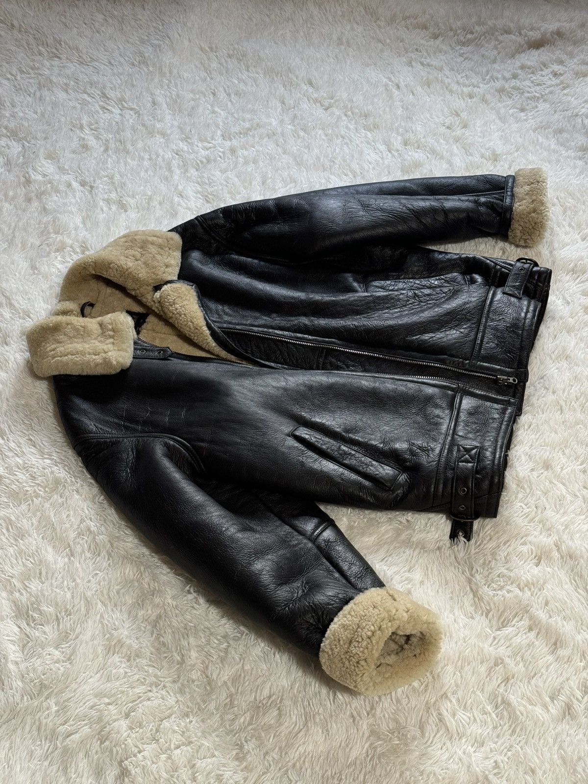 Japanese Brand Lakeland black leather shearling wool aviator jacket Size US L / EU 52-54 / 3 - 10 Thumbnail