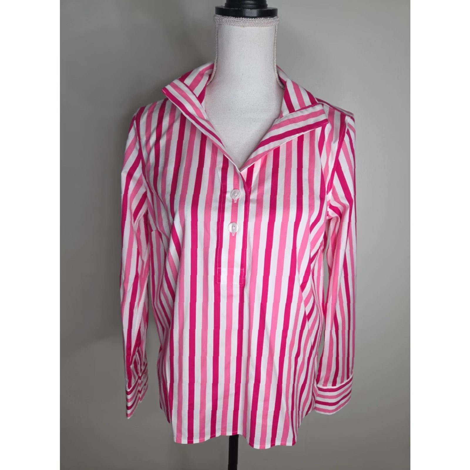Talbots Talbots Shirt Striped Button-Up Women Small White Cozy Classic Preppy 90s Talbots Joyful Non-iron Popover Printed Long Sleeve Shirt Small Pink Size S / US 4 / IT 40 - 4 Thumbnail