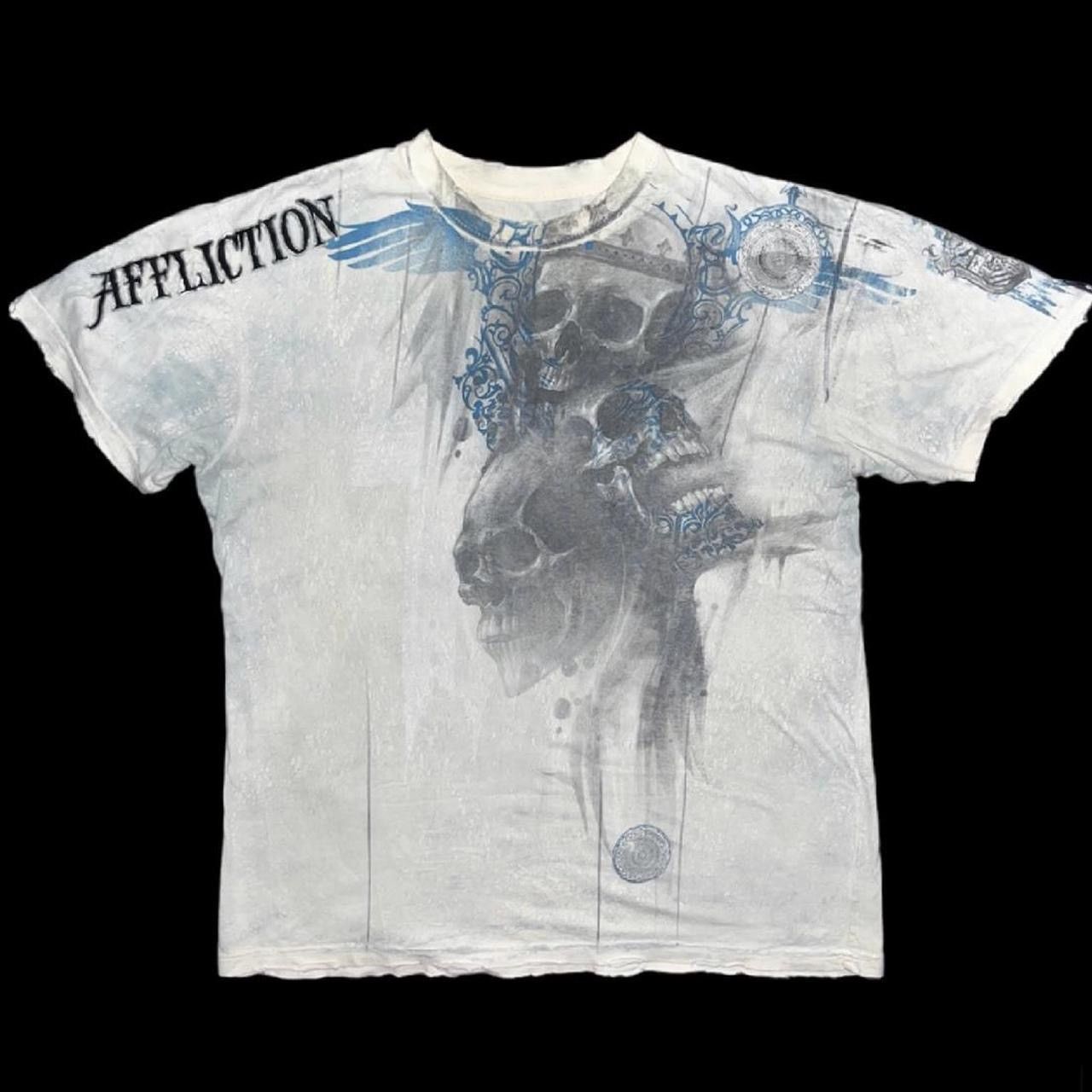 Affliction × Vintage Vintage Y2K 2000s Affliction Cyber Goth Skull Distressed Tee Size US XL / EU 56 / 4 - 3 Thumbnail