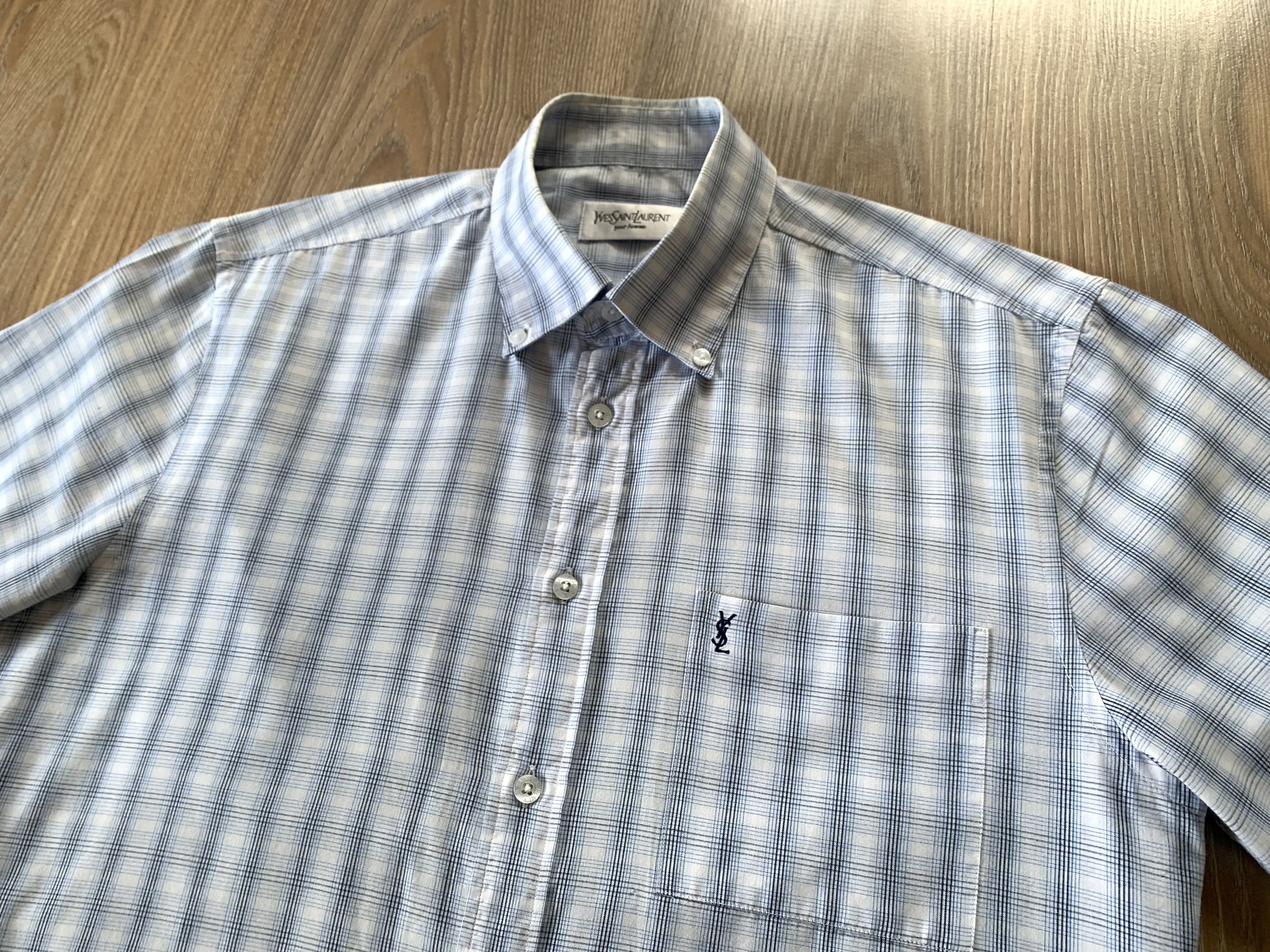 Vintage × Yves Saint Laurent Vintage Yves Saint Laurent Plaid Short Sleeve Shirt Size US M / EU 48-50 / 2 - 4 Thumbnail
