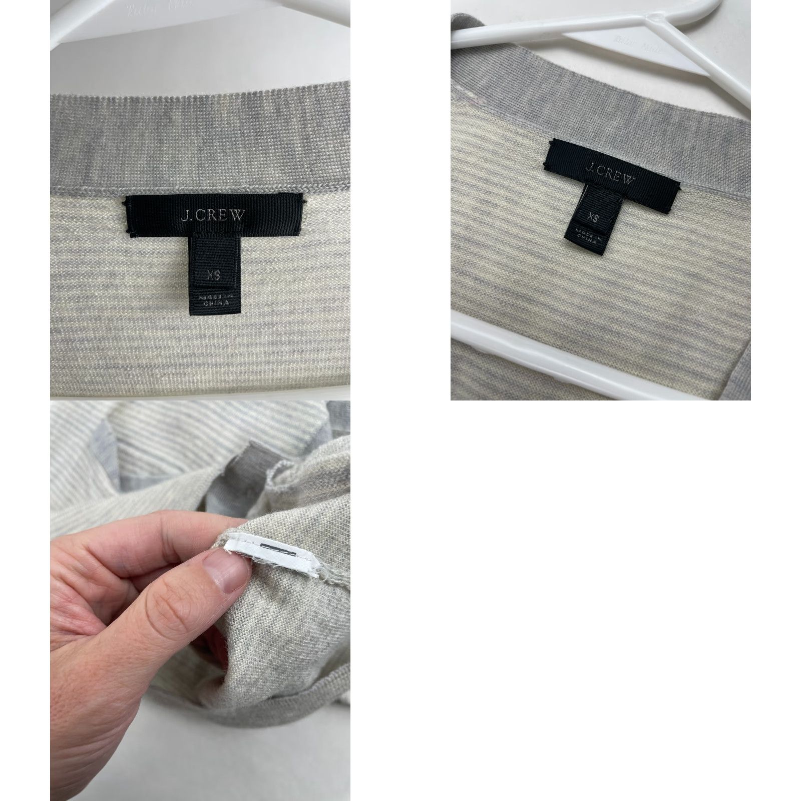 J.Crew VINTAGE J.CREW Cardigan Sweater Women's XS Striped Cream Gray Button Front Pockets Size XS / US 0-2 / IT 36-38 - 8 Thumbnail