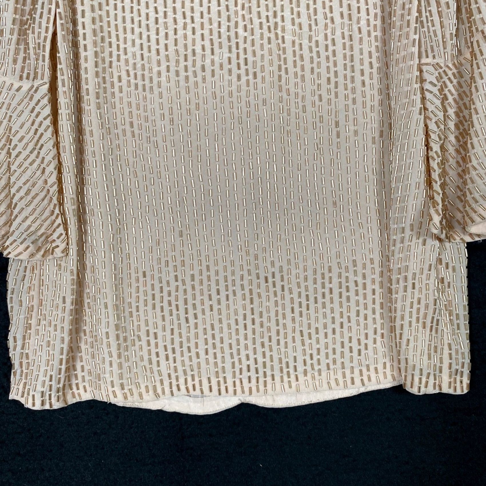 Alice + Olivia Alice + Olivia Womens Blouse Champagne Bernice Beaded Ruffle Sleeve Back Zip XS Size XS / US 0-2 / IT 36-38 - 3 Thumbnail