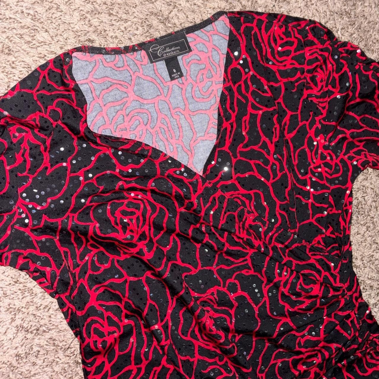 Other Y2K Red and black sequin rose print babydoll top with fringe Size S / US 4 / IT 40 - 3 Thumbnail