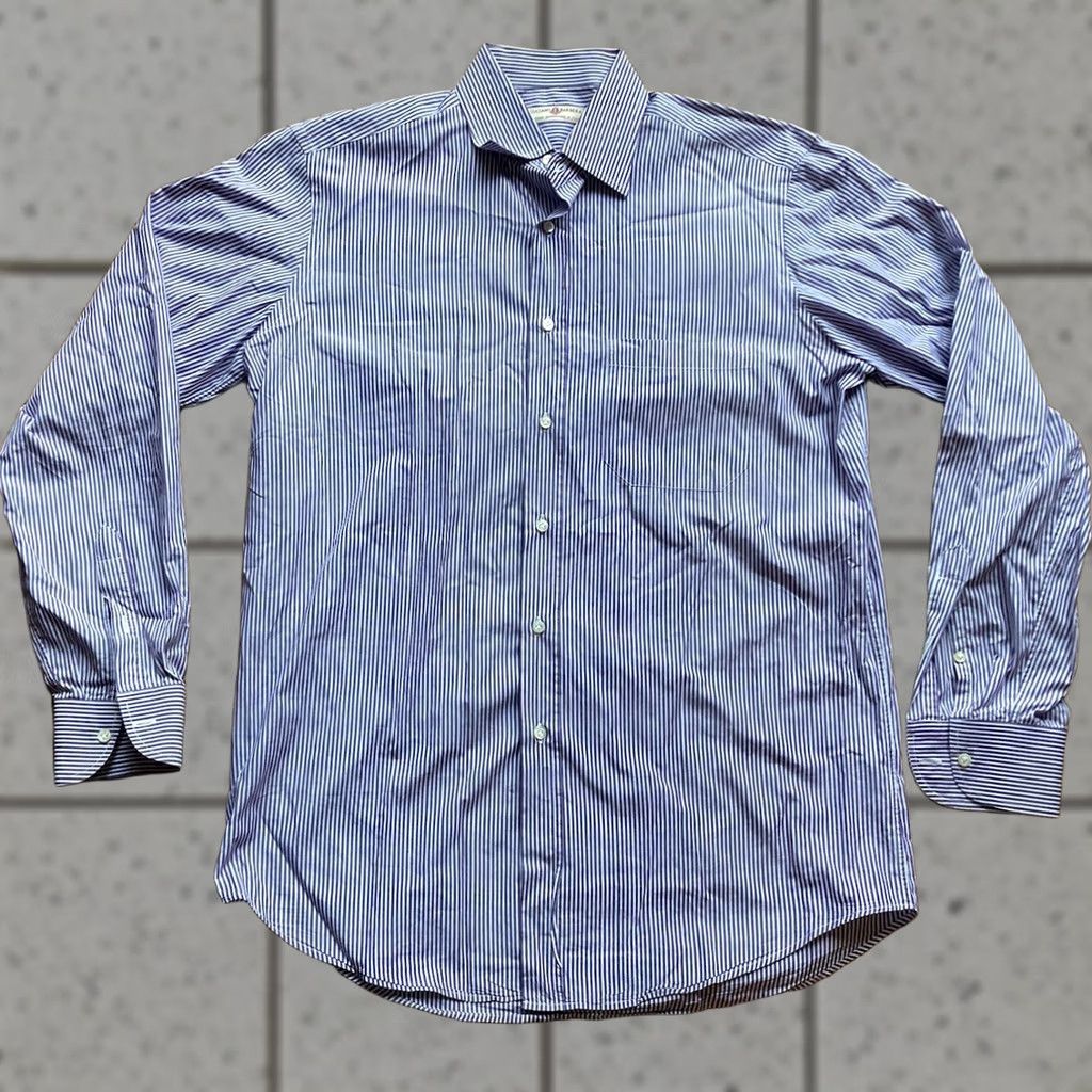 Vintage LUCIANO BARBERA Mens Large Striped Dress Shirt Purple Made In Italy Cotton Size 42R - 1 Thumbnail