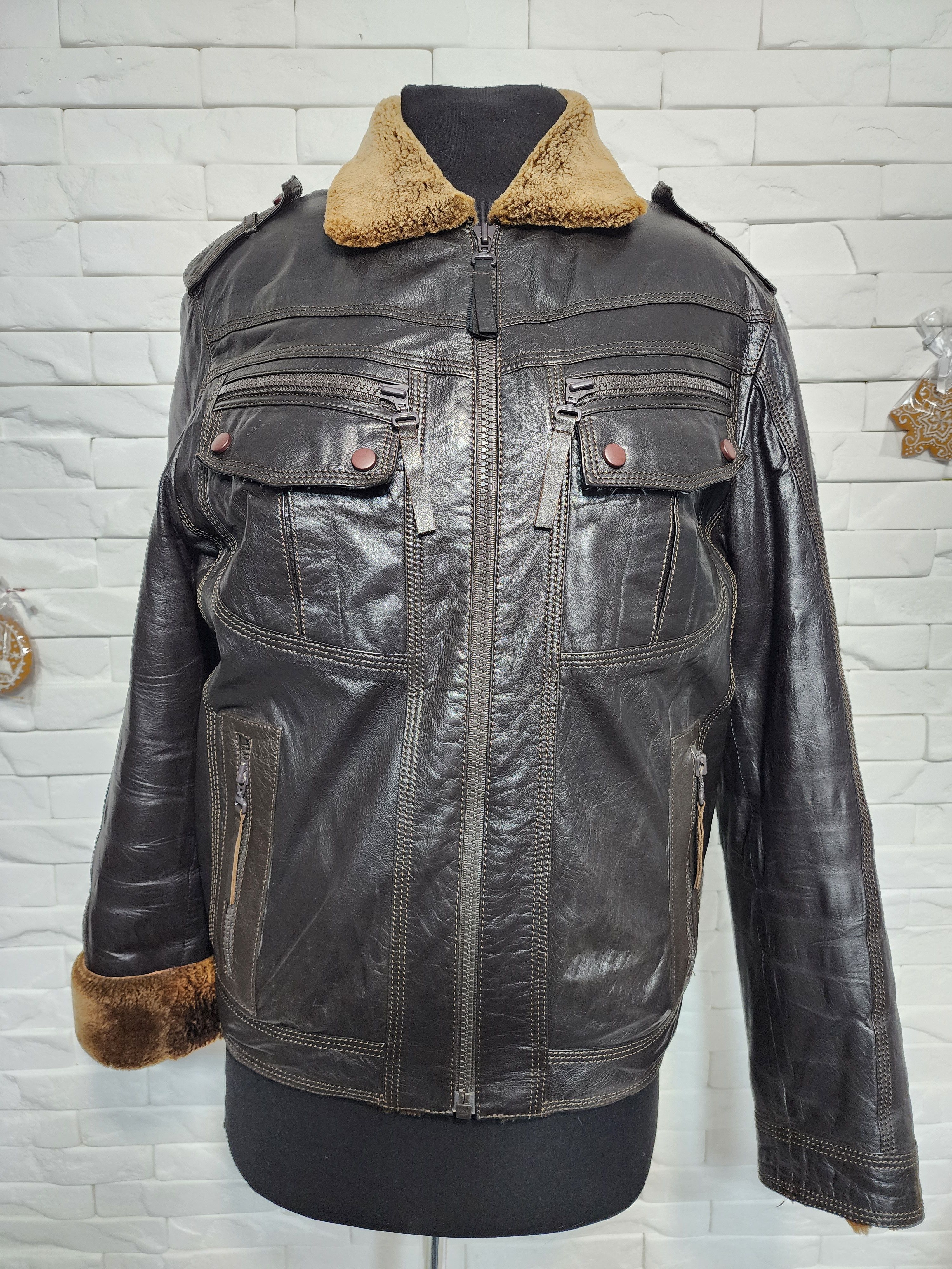 Furla Men's Brown Sheepskin Coat: Genuine Fur, Plastic Zipper Size US L / EU 52-54 / 3 - 1 Thumbnail