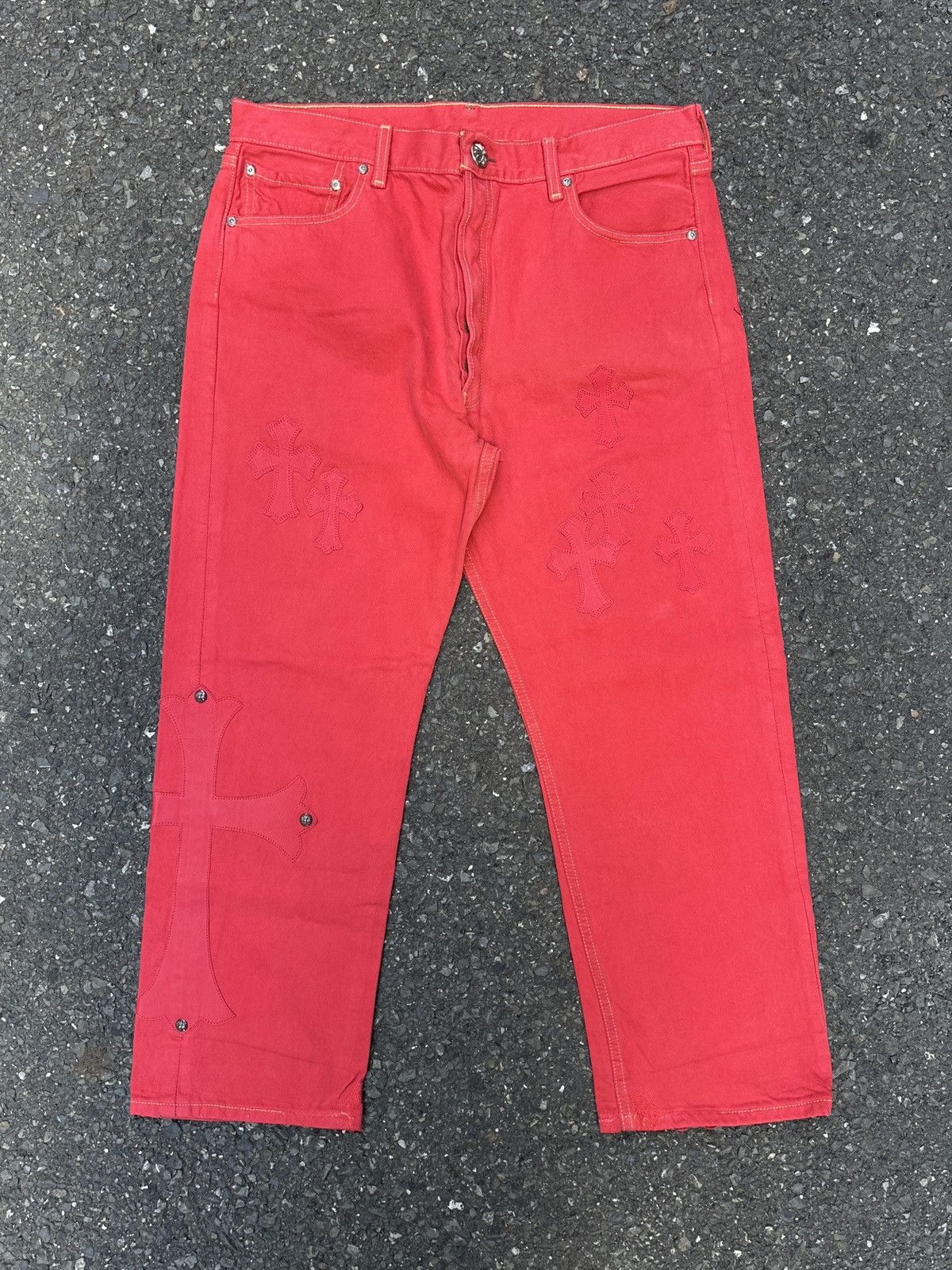 Chrome Hearts Paris Exclusive Red Patches LEVIS 501 Jeans Size US 34 / EU 50 - 1 Thumbnail
