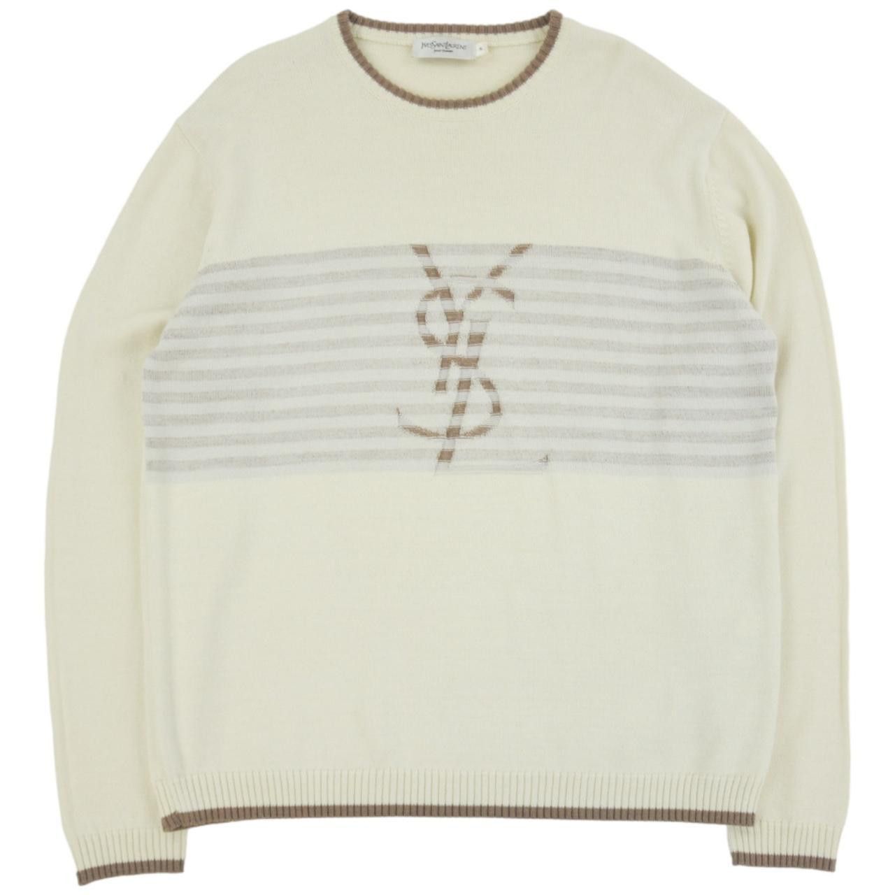 image of Vintage YSL YVES Saint Laurent Knitted Jumper Size L in Cream, Men's