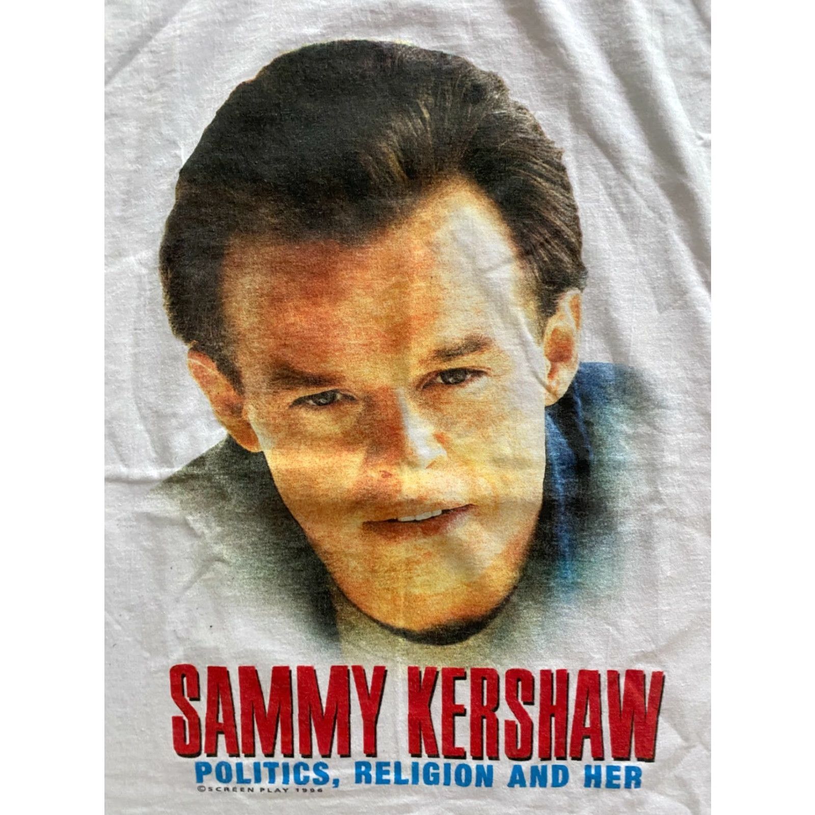 Fruit Of The Loom VINTAGE Sammy Kershaw Politics Religion & Her T Shirt Mens XL Black Crew Neck Short Sleeve 100% Cotton Fruit of the Loom Size US XL / EU 56 / 4 - 3 Thumbnail