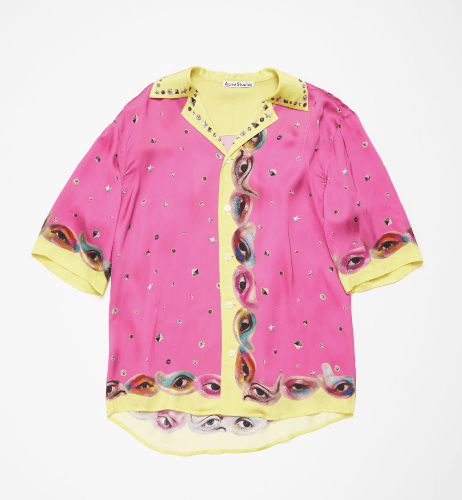 Acne Studios Printed Button Up Shirt in Fuschia Pink Size US M / EU 48-50 / 2 - 6 Thumbnail