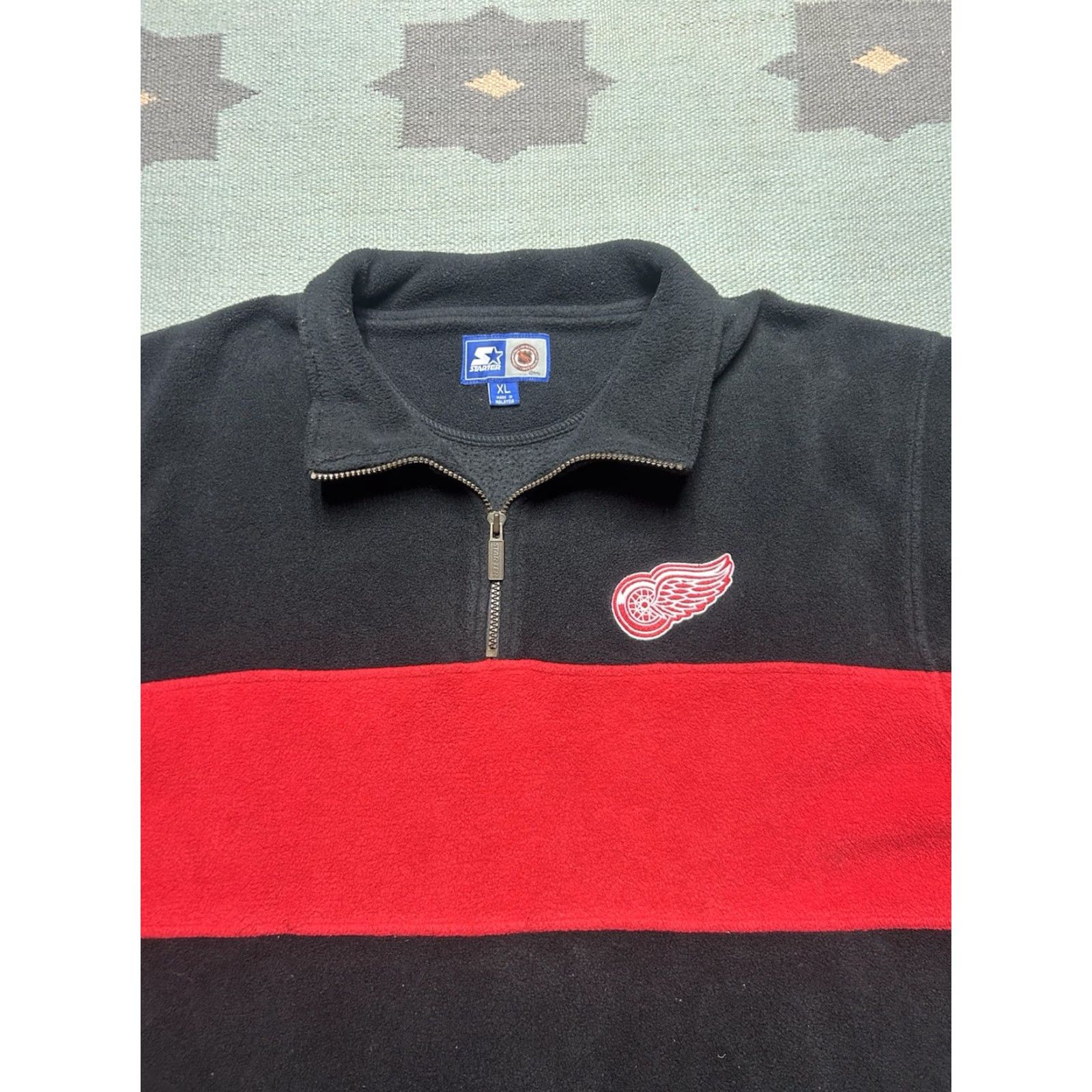 Starter VINTAGE Starter Jacket Detroit Red Wings 1/4 Zip Fleece Pullover NHL Hockey XL Men Size US XL / EU 56 / 4 - 2 Thumbnail