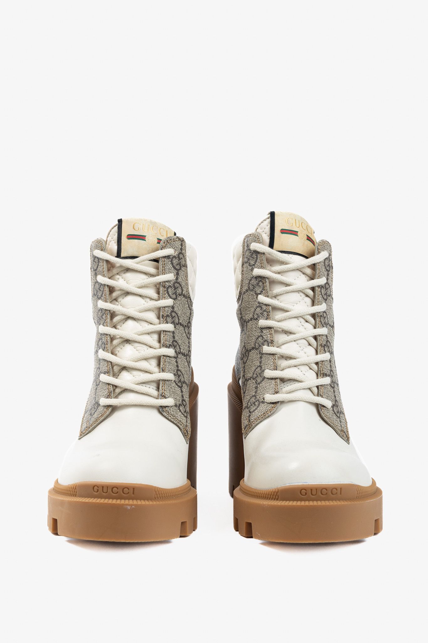 Gucci Gucci Beige & Ebony Canvas & Leather Lace-Up GG Ankle Boots Size US 6.5 / IT 36.5 - 2 Thumbnail