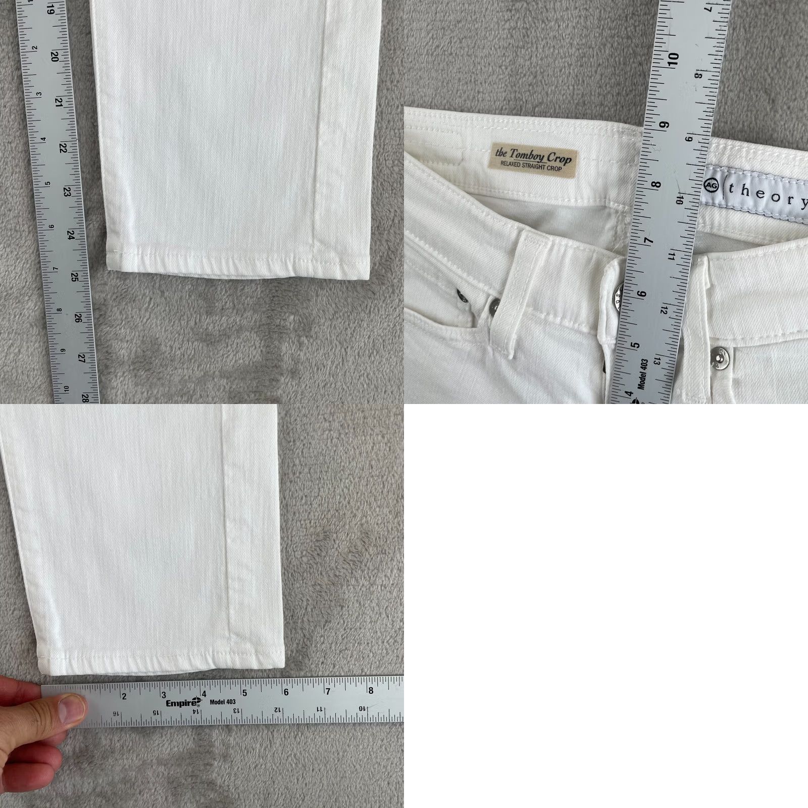 Theory AG Adriano Goldschmied x Theory Jeans Women 23R Cropped Tomboy Crop White Denim Slim 26x25 5-Pocket Size 40" / US 18 - 9 Thumbnail
