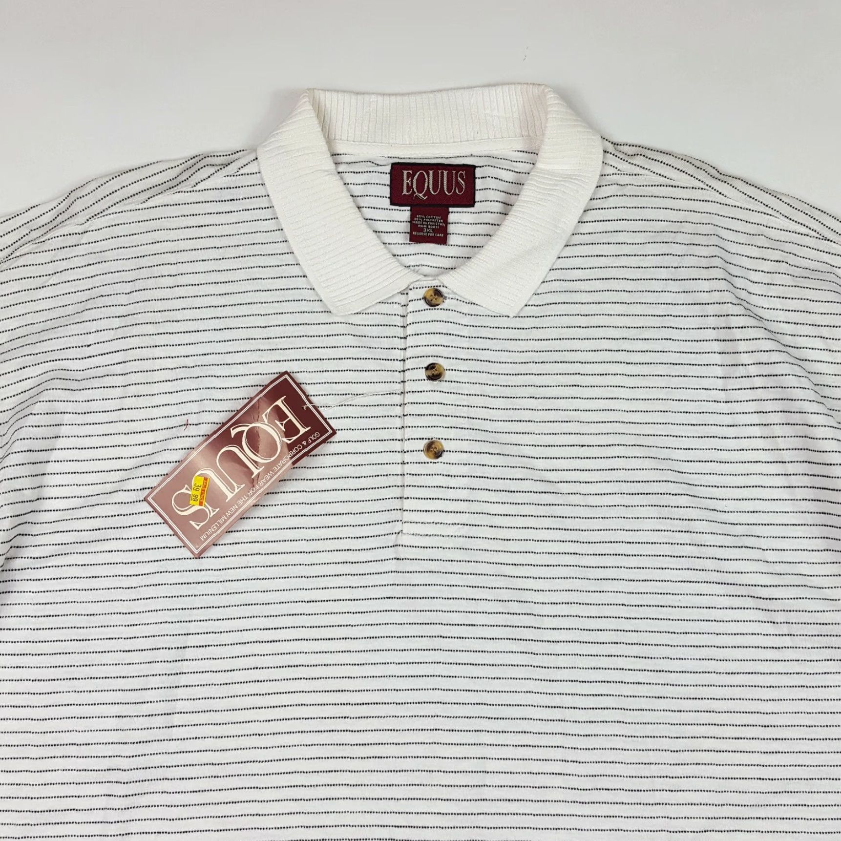 Vintage VINTAGE Equus Polo Shirt Mens 3XL Striped Short Sleeve Golf Tennis 90s White Polo Shirt Size US XXL / EU 58 / 5 - 2 Thumbnail