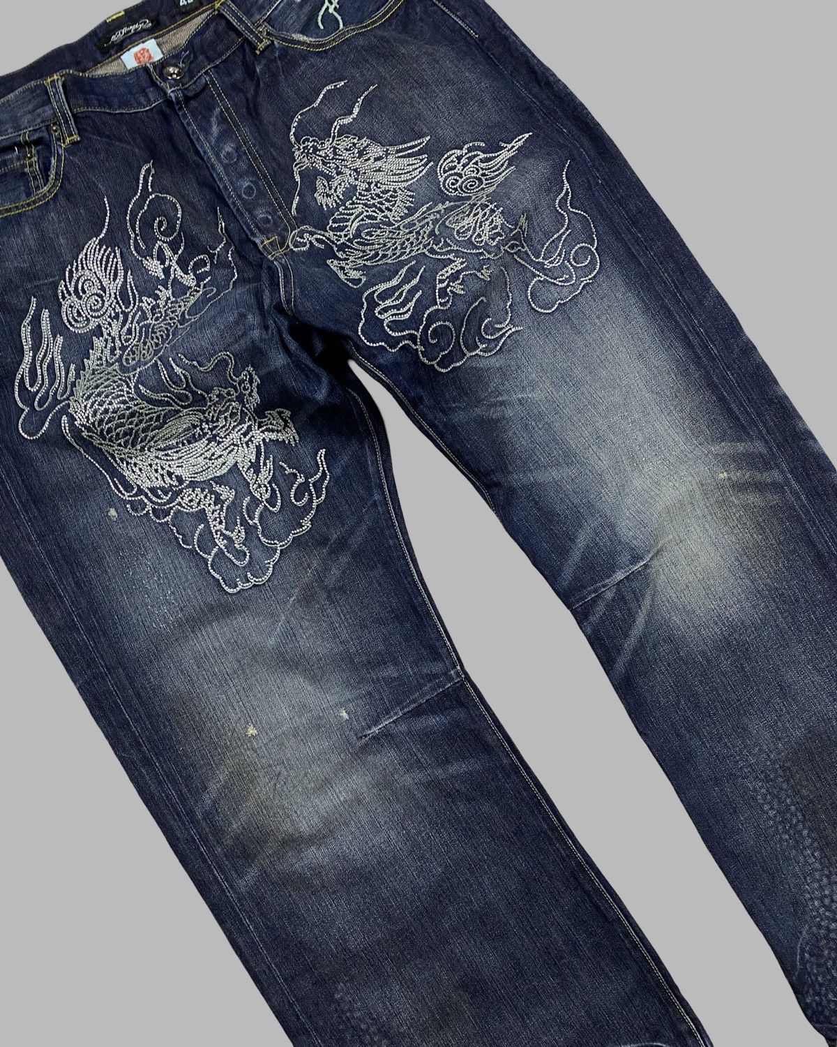 Christian Audigier Rare 00’s Ed hardy Rhinestone Dragon big logo Jeans Pants Size US 42 / EU 58 - 3 Thumbnail