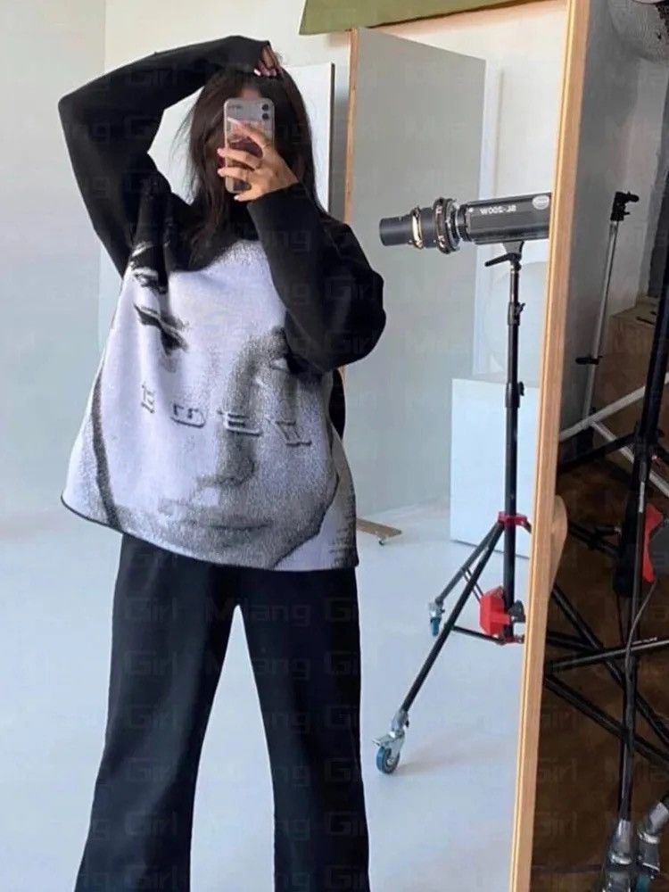 Japanese Brand × Vintage Knitted sweater hip-hop style high collar portrait print Size US M / EU 48-50 / 2 - 4 Thumbnail