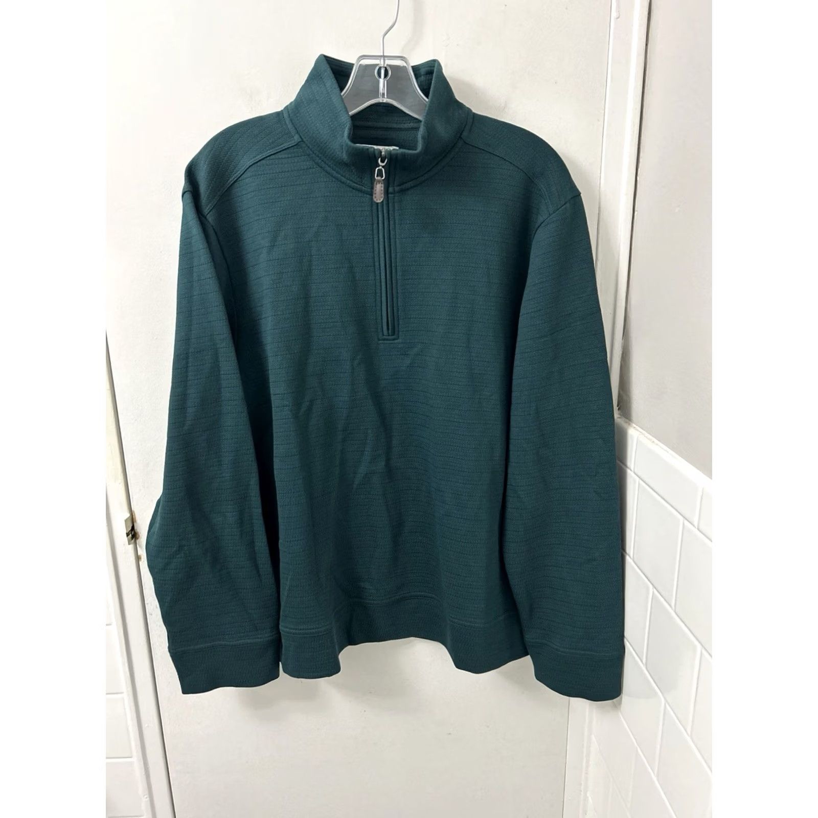 Tommy Bahama Tommy Bahama Pullover Sweater M Forest Green 1/4 Zip Mock Neck Long Sleeve 100% Pima Cotton Mens Regular Size Medium Size US M / EU 48-50 / 2 - 2 Thumbnail