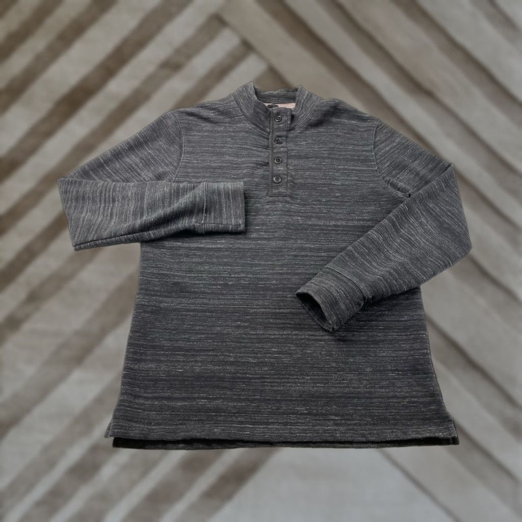 Relwen Relwen Men’s Loop Back Mock Neck Henley Black Twist Size Medium Henley Long Sleeve Button Knit Cotton Sweater Regular Fall Winter Spring Mens Size US M / EU 48-50 / 2 - 1 Thumbnail