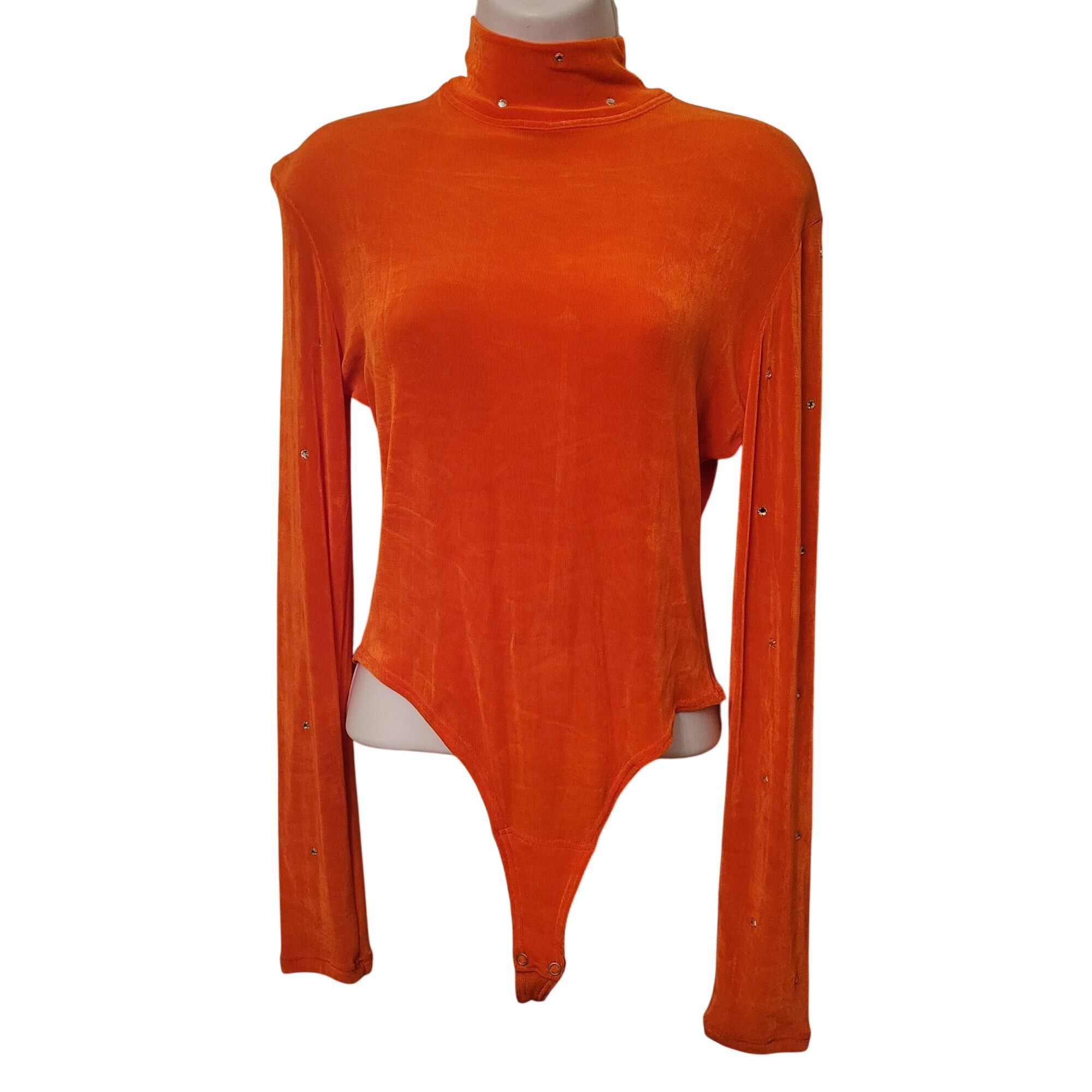 Vintage Vintage Isabel Orange Bodysuit Rhinestone M Liquid Knit Stre Size M / US 6-8 / IT 42-44 - 1 Thumbnail