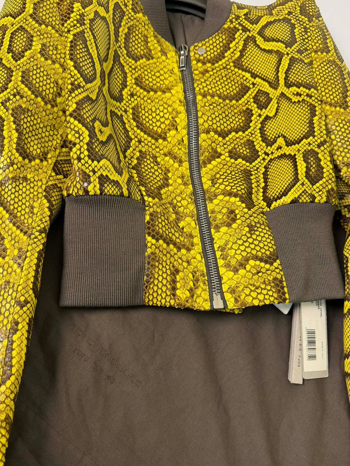 Rick Owens SS23 Rick Owens Python Leather Bomber Jacket in Lemon Yellow Size S / US 4 / IT 40 - 8 Thumbnail