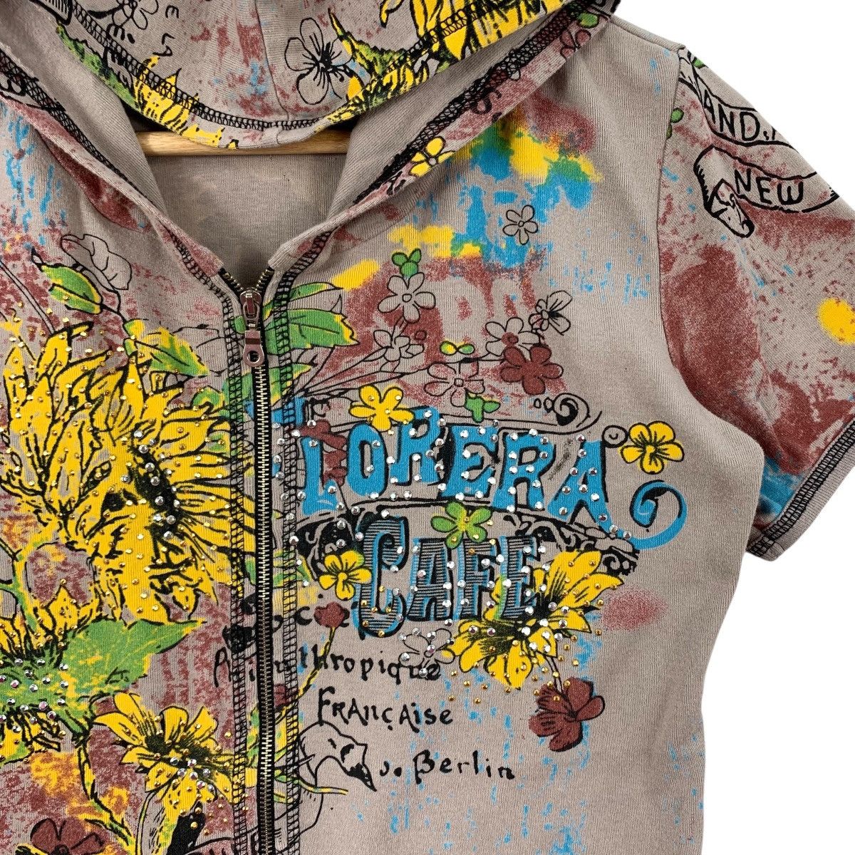 Vintage CLIN DELLE Creazioni Pop Art Flowers Hooded Zipper Tshirt Size US S / EU 44-46 / 1 - 3 Thumbnail