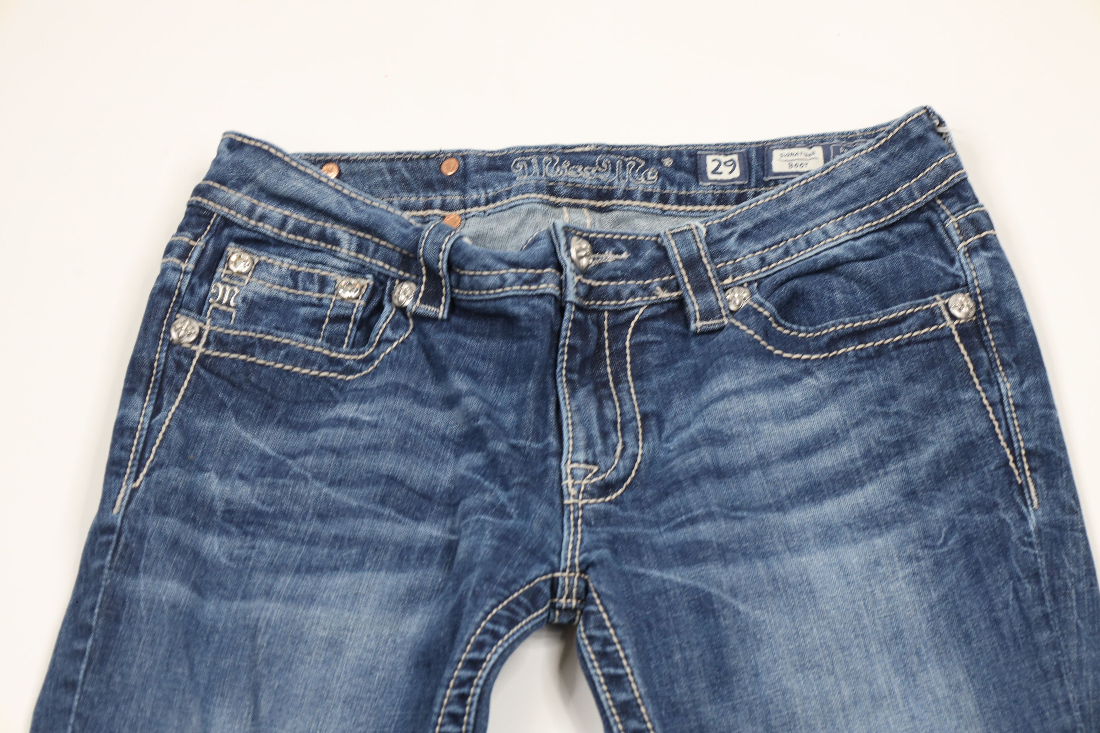 Miss Me × Vintage Miss Me Rainbow Cross Thick Stitch Signature Bootcut Jeans Size 29" - 2 Thumbnail