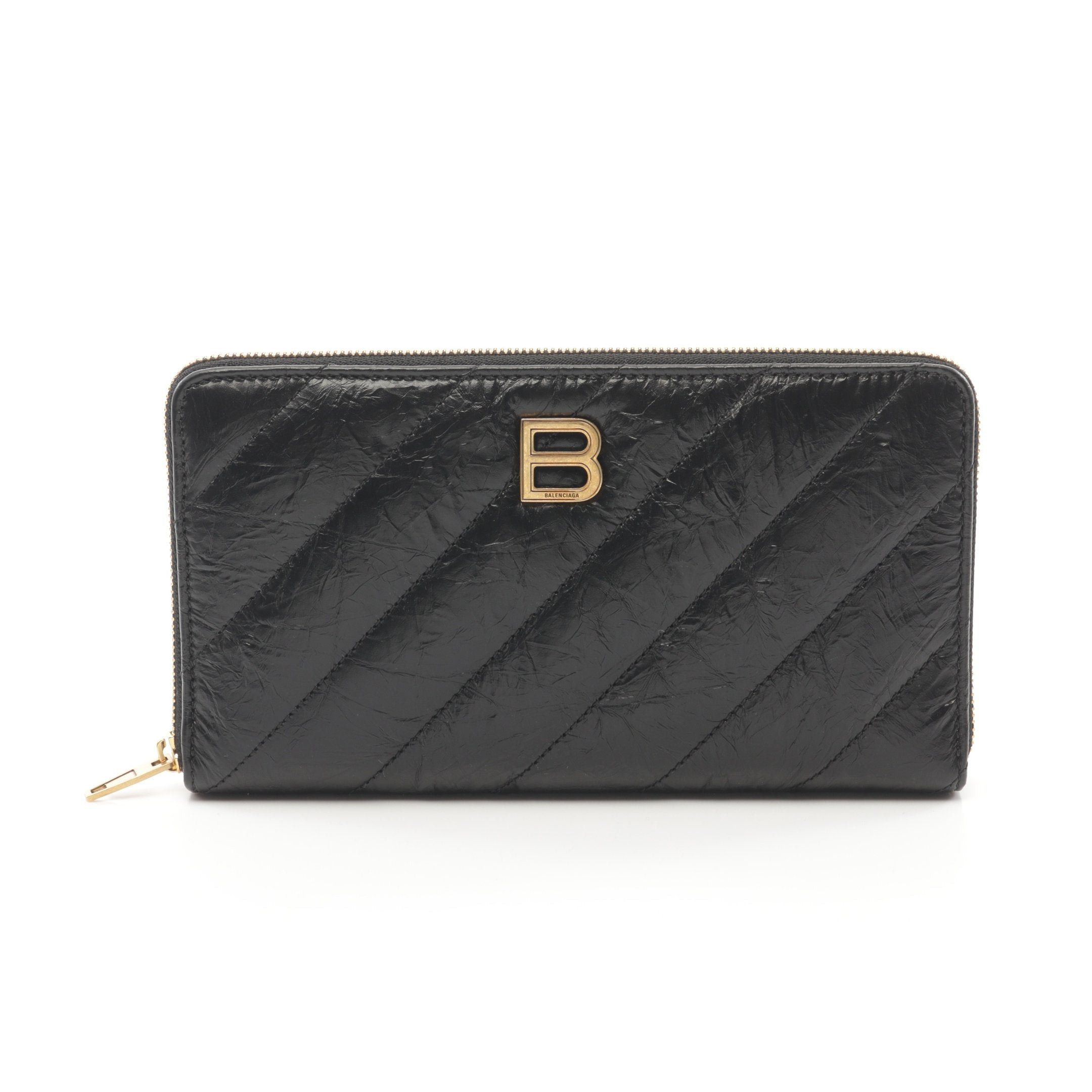 Balenciaga Balenciaga Crush Continental Wallet Quilted Round Zipper Long Leather Black Size ONE SIZE - 1 Thumbnail