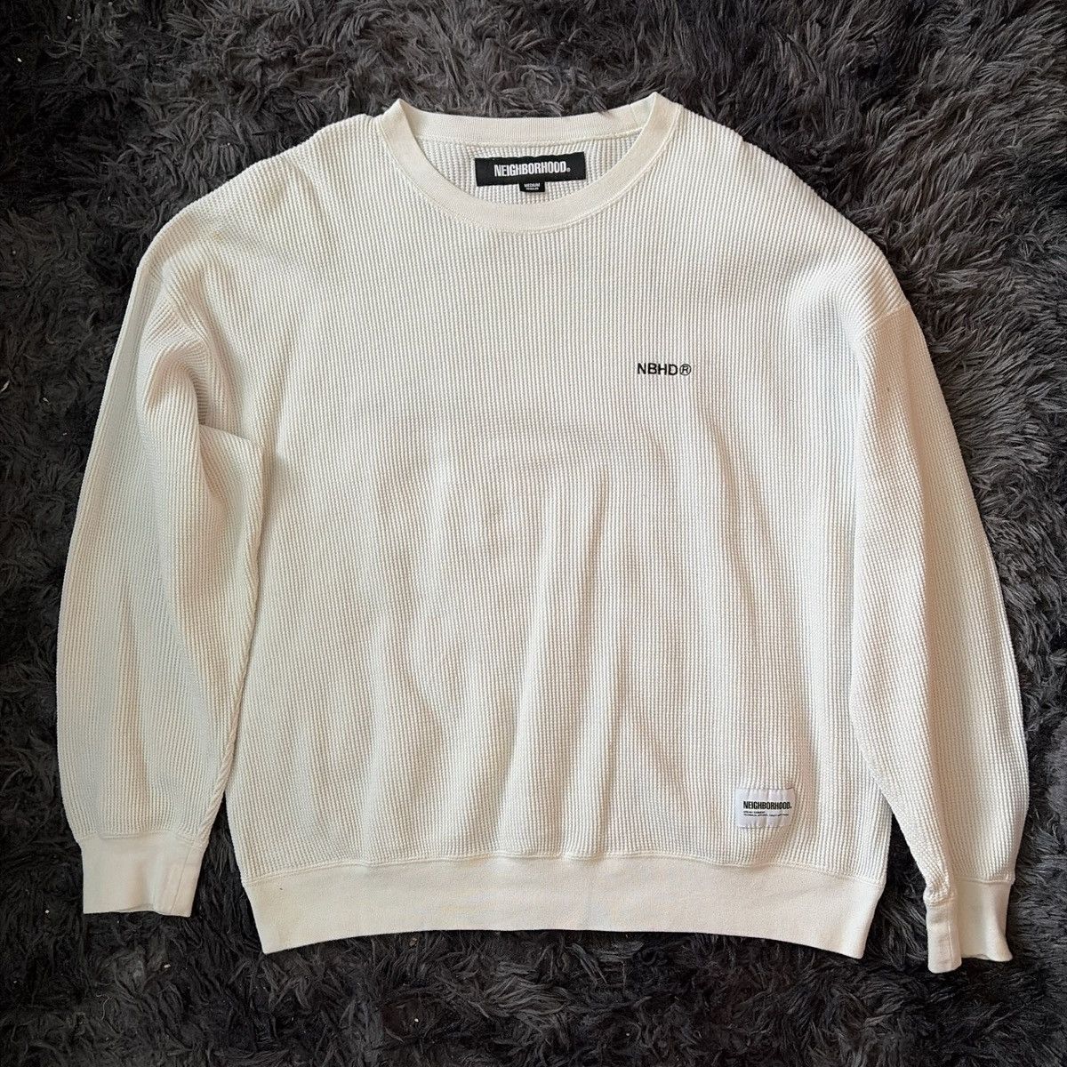 Neighborhood Neighborhood Waffle Knit Crewneck Sweatshirt – Off White – M Size US M / EU 48-50 / 2 - 1 Thumbnail