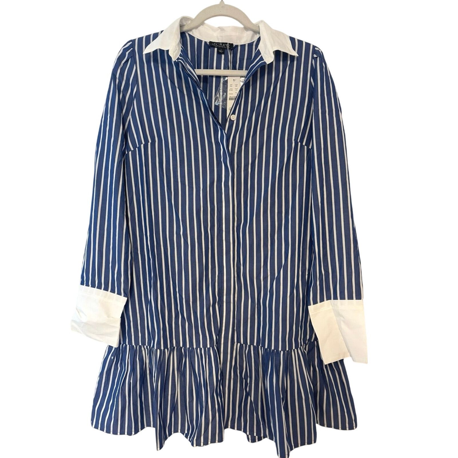 J.Crew NWT J.Crew Tiered Shirtdress Cotton Poplin Blue White Size 6 Size M / US 6-8 / IT 42-44 - 4 Thumbnail