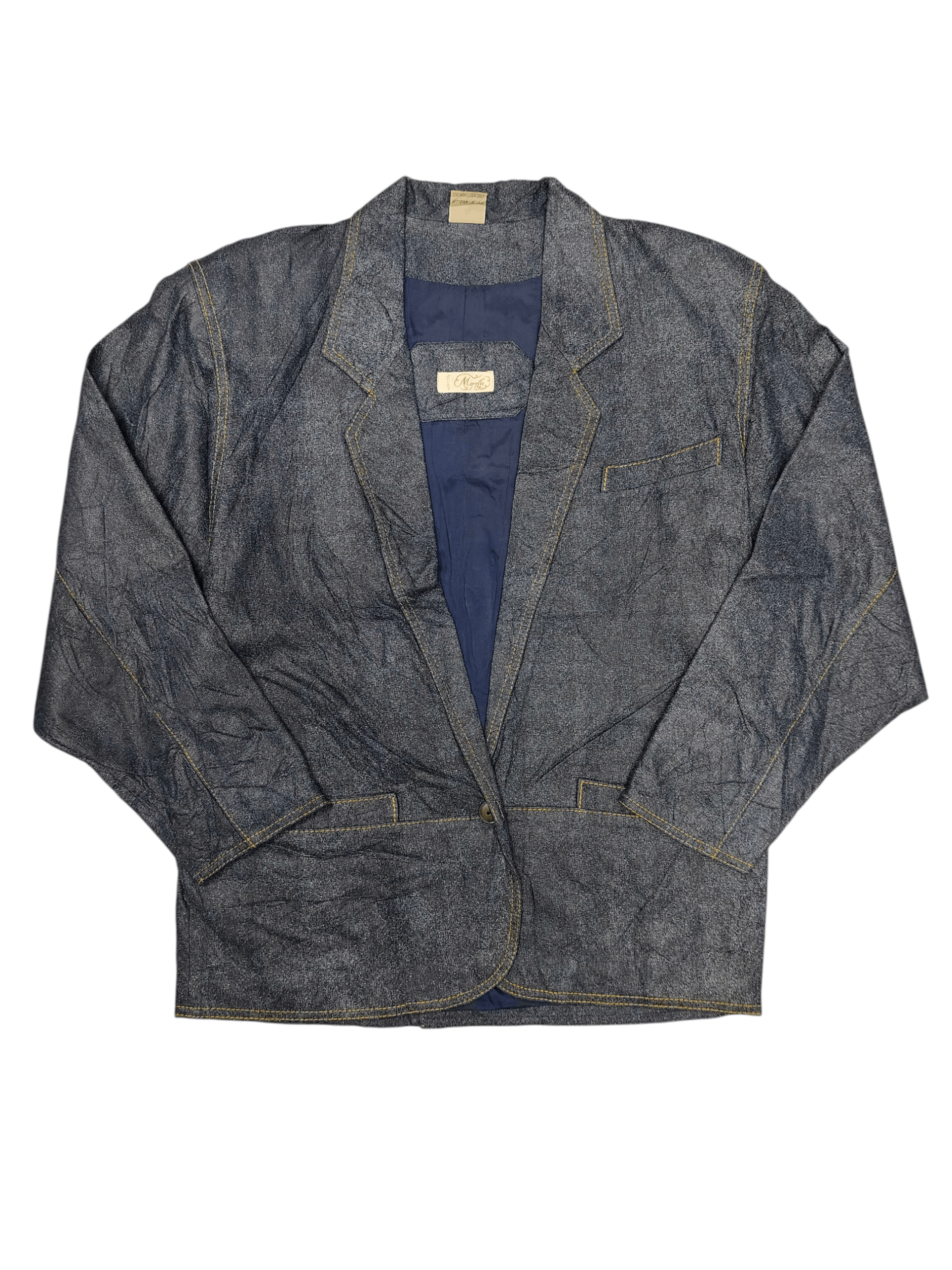 Marella 80s Marella 🇮🇹 Soft Leather Construction Denim Look Jacket Size L / US 10 / IT 46 - 1 Thumbnail